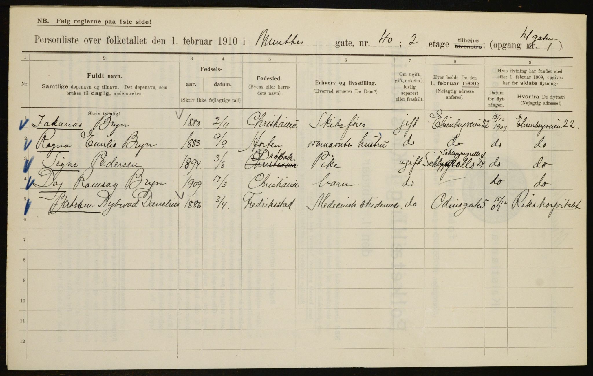 OBA, Municipal Census 1910 for Kristiania, 1910, p. 65810