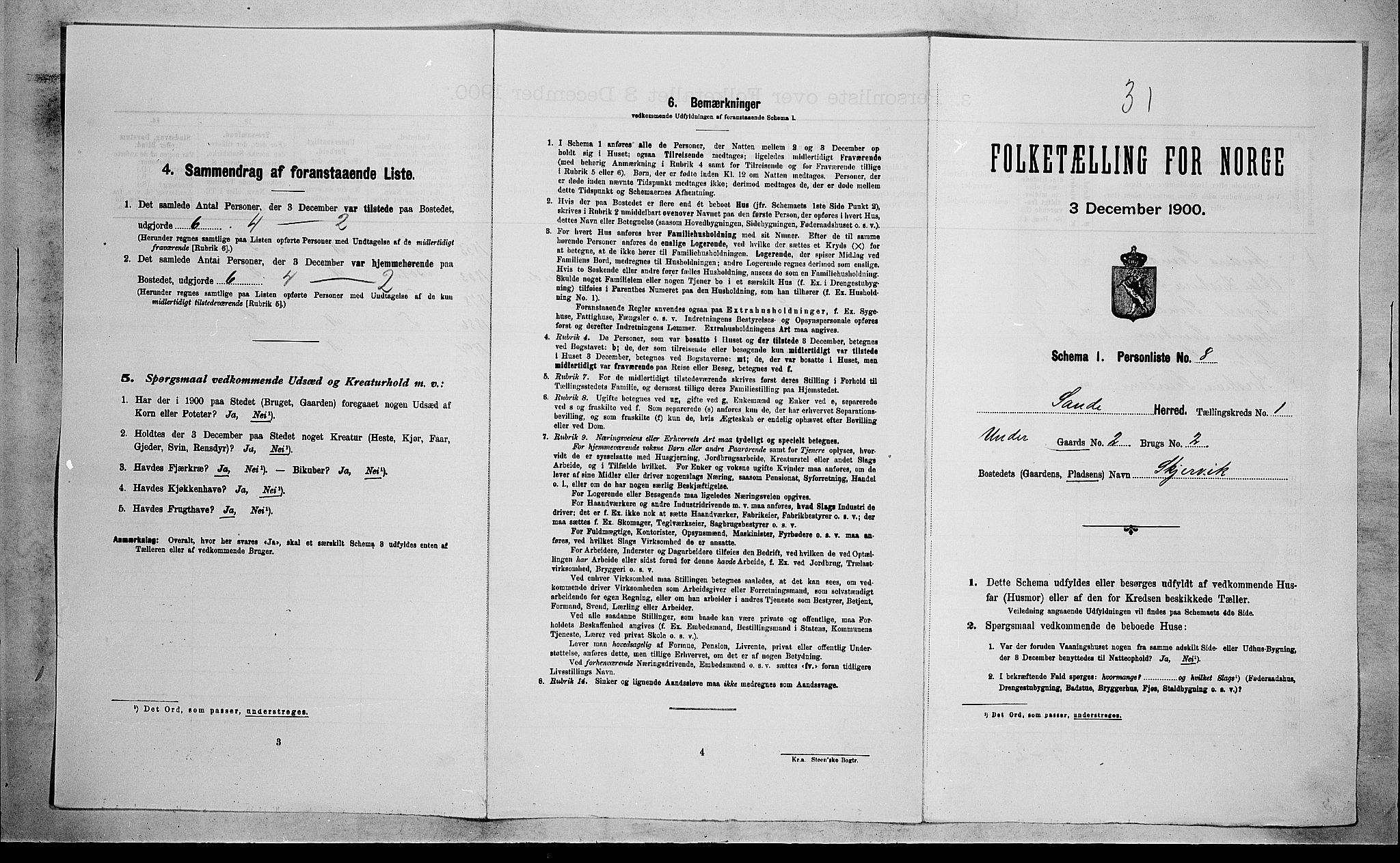 RA, 1900 census for Sande, 1900, p. 106