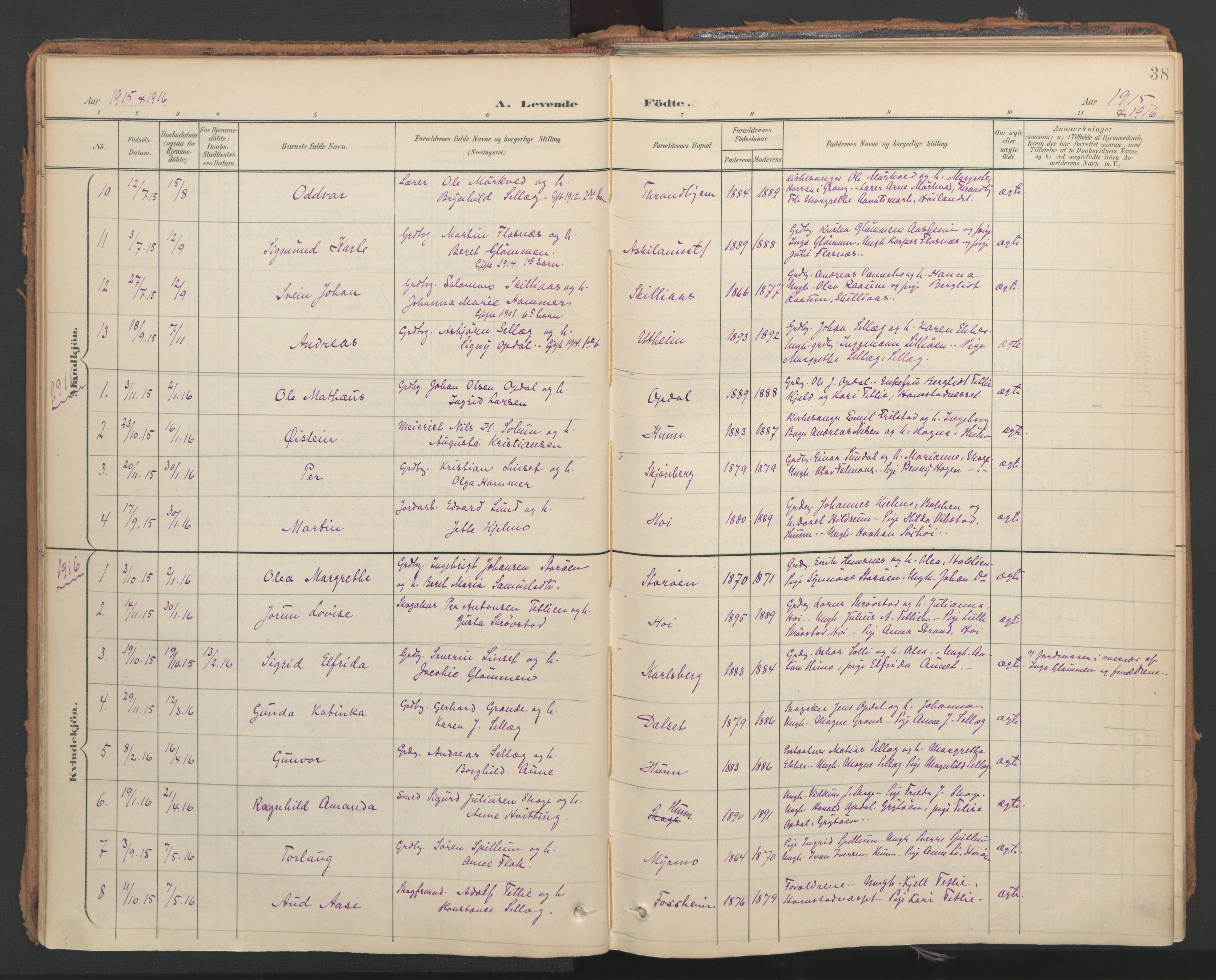 Ministerialprotokoller, klokkerbøker og fødselsregistre - Nord-Trøndelag, AV/SAT-A-1458/766/L0564: Parish register (official) no. 767A02, 1900-1932, p. 38