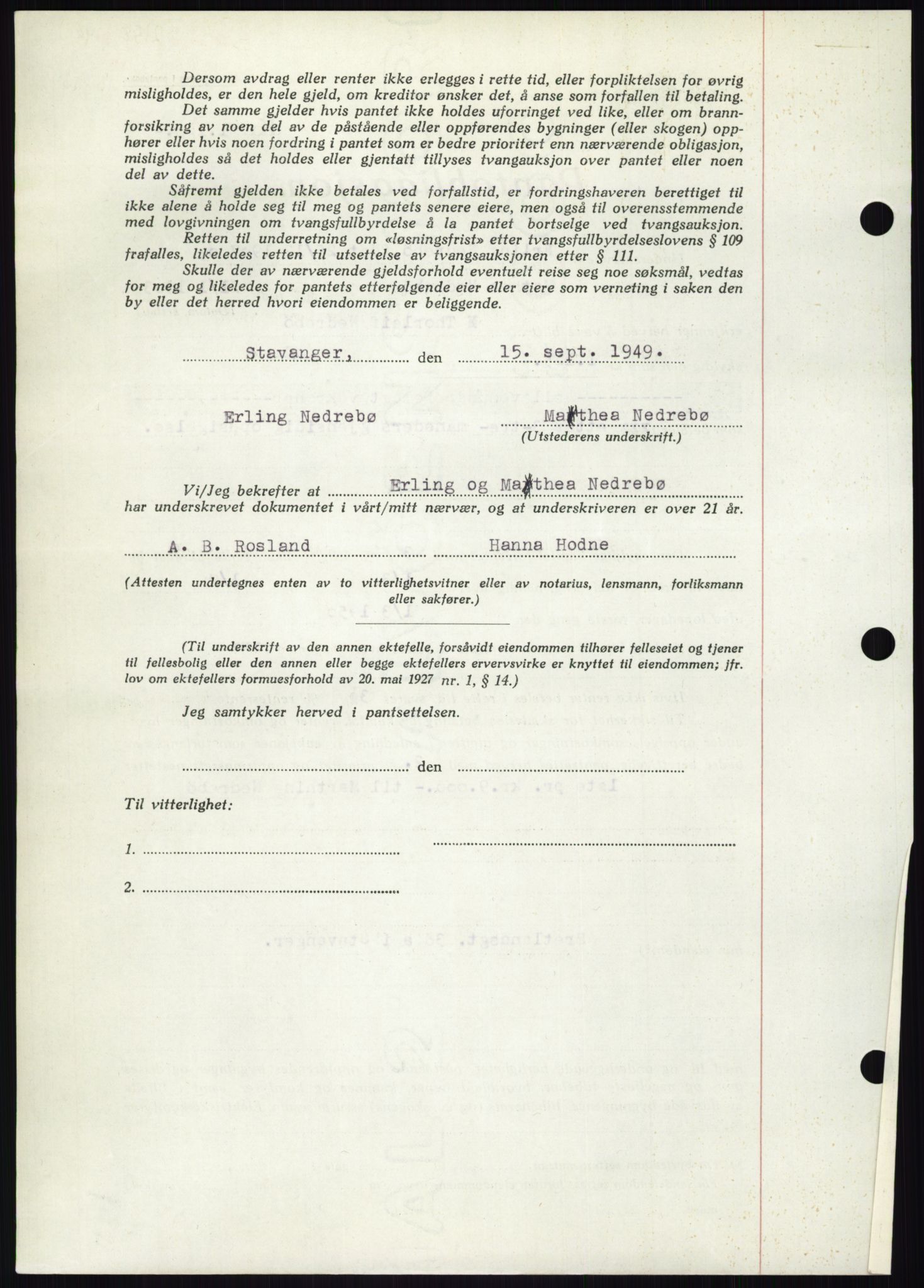 Stavanger byrett, AV/SAST-A-100455/002/G/Gb/L0032: Mortgage book, 1947-1950, Diary no: : 2158/1949