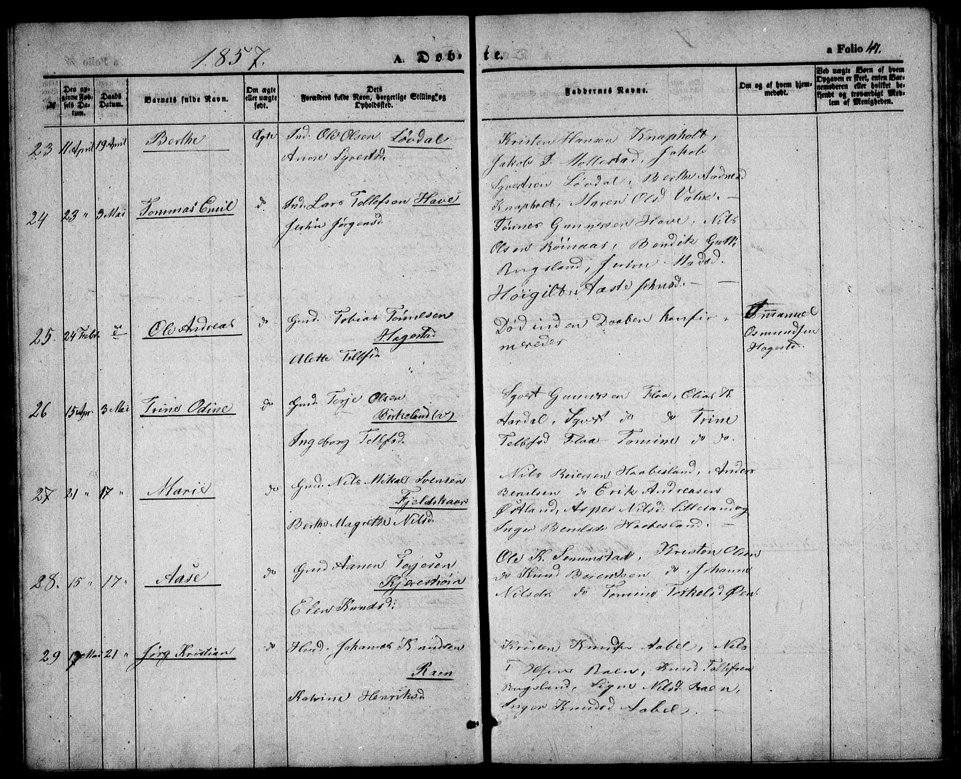 Birkenes sokneprestkontor, AV/SAK-1111-0004/F/Fb/L0002: Parish register (copy) no. B 2, 1849-1876, p. 47