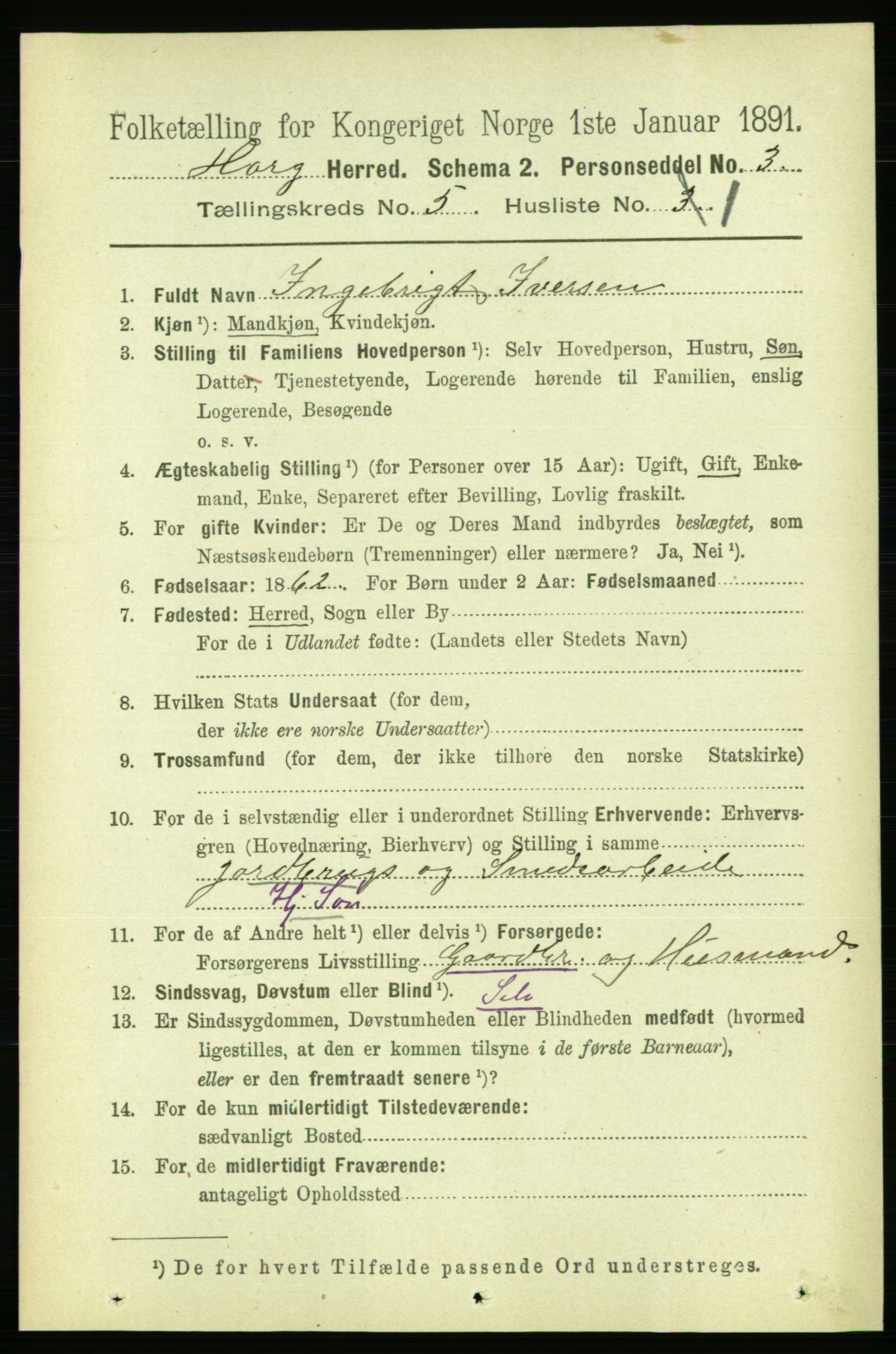 RA, 1891 census for 1650 Horg, 1891, p. 1927