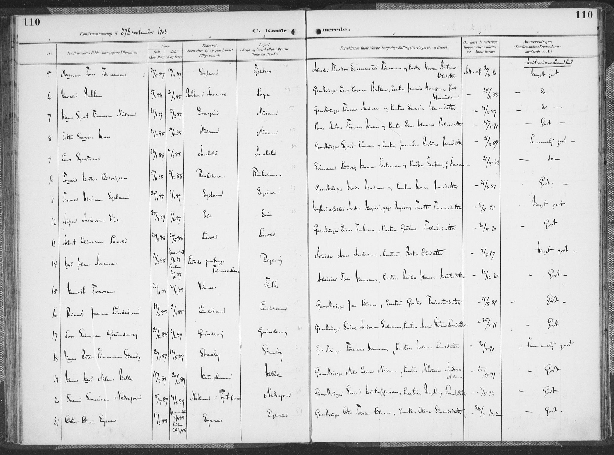 Flekkefjord sokneprestkontor, AV/SAK-1111-0012/F/Fa/Faa/L0002: Parish register (official) no. A 2, 1900-1912, p. 110