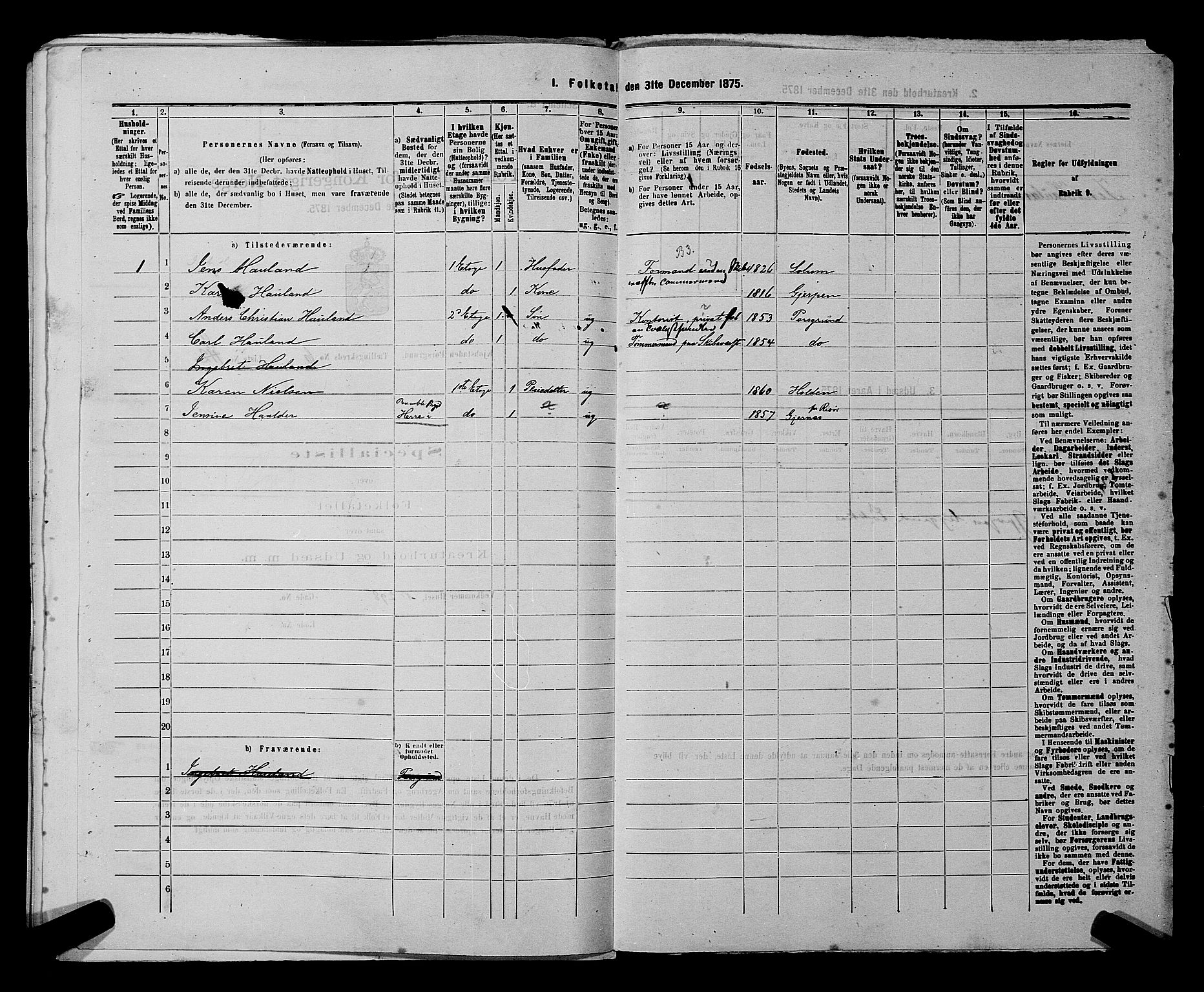 SAKO, 1875 census for 0805P Porsgrunn, 1875, p. 274