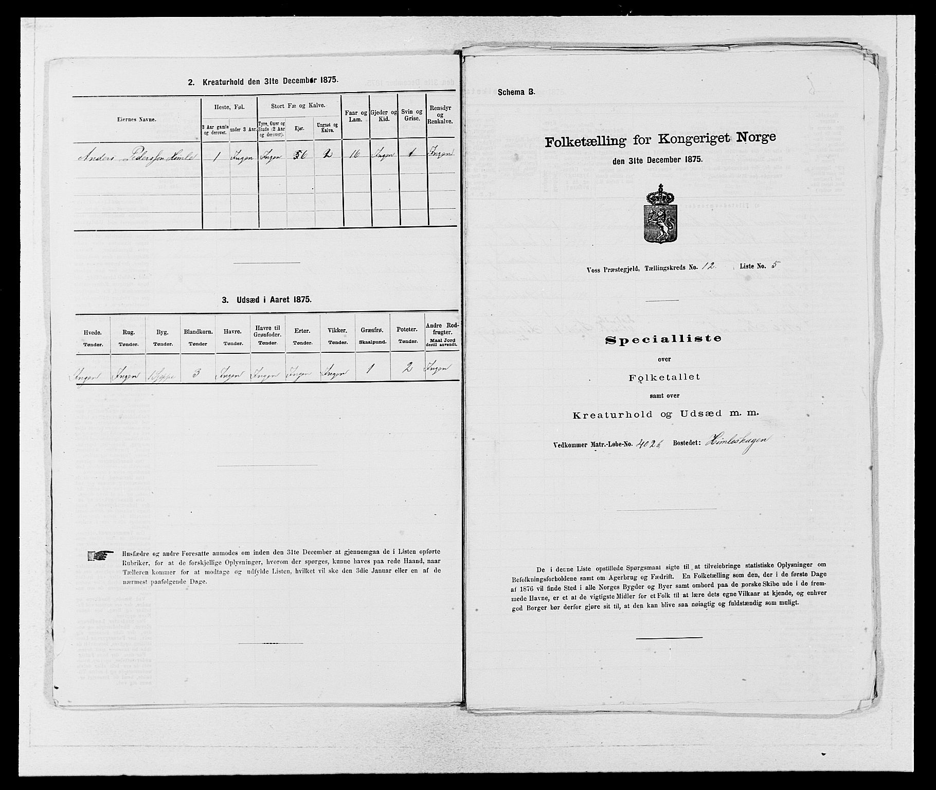 SAB, 1875 census for 1235P Voss, 1875, p. 1407