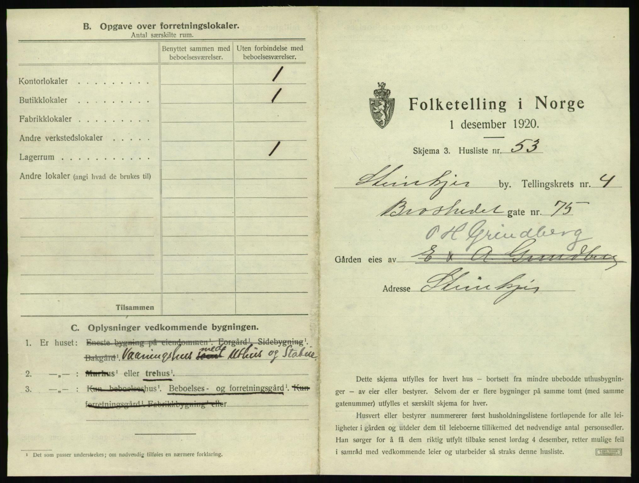 SAT, 1920 census for Steinkjer, 1920, p. 698