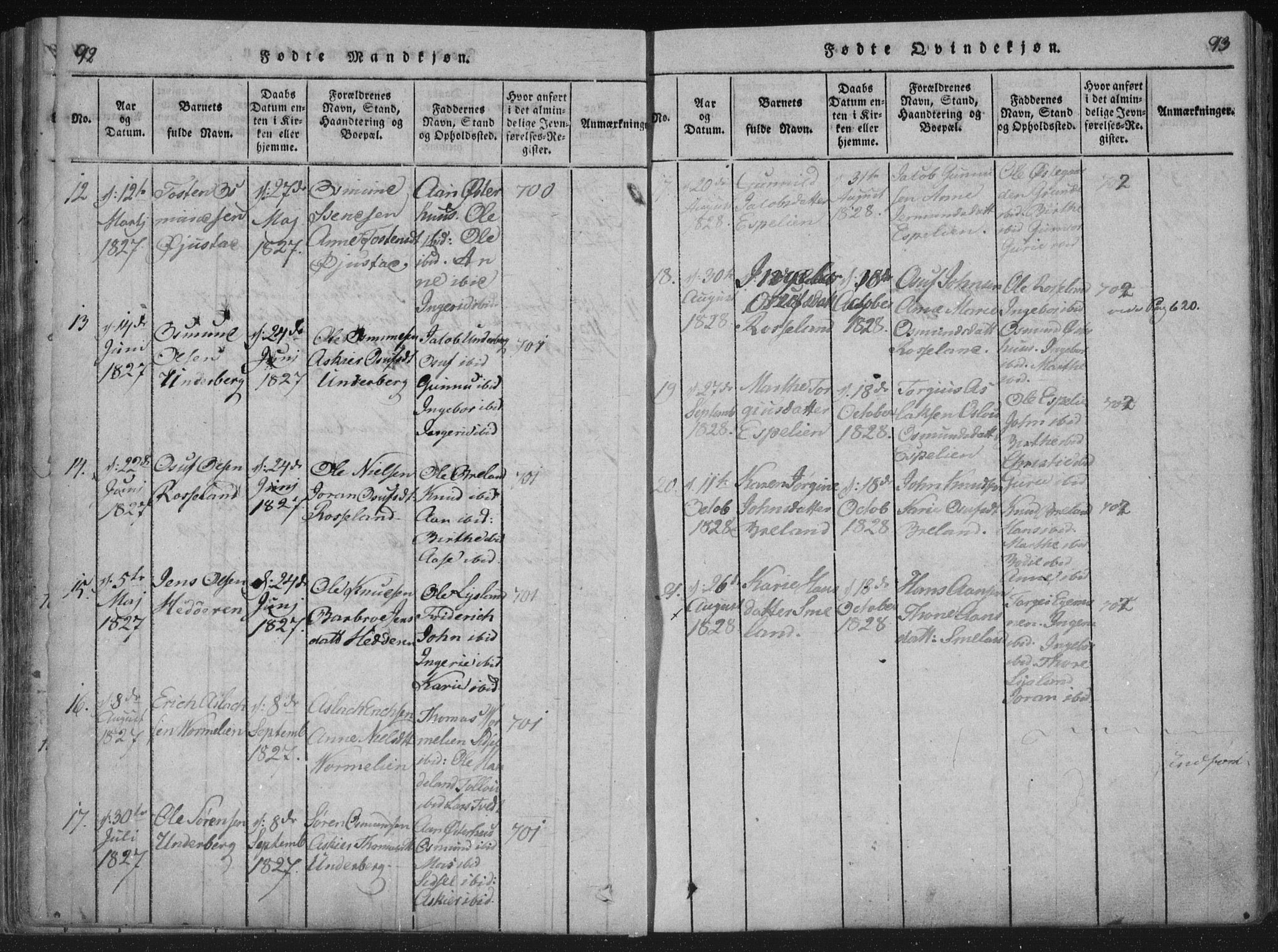 Åseral sokneprestkontor, AV/SAK-1111-0051/F/Fa/L0001: Parish register (official) no. A 1, 1815-1853, p. 92-93