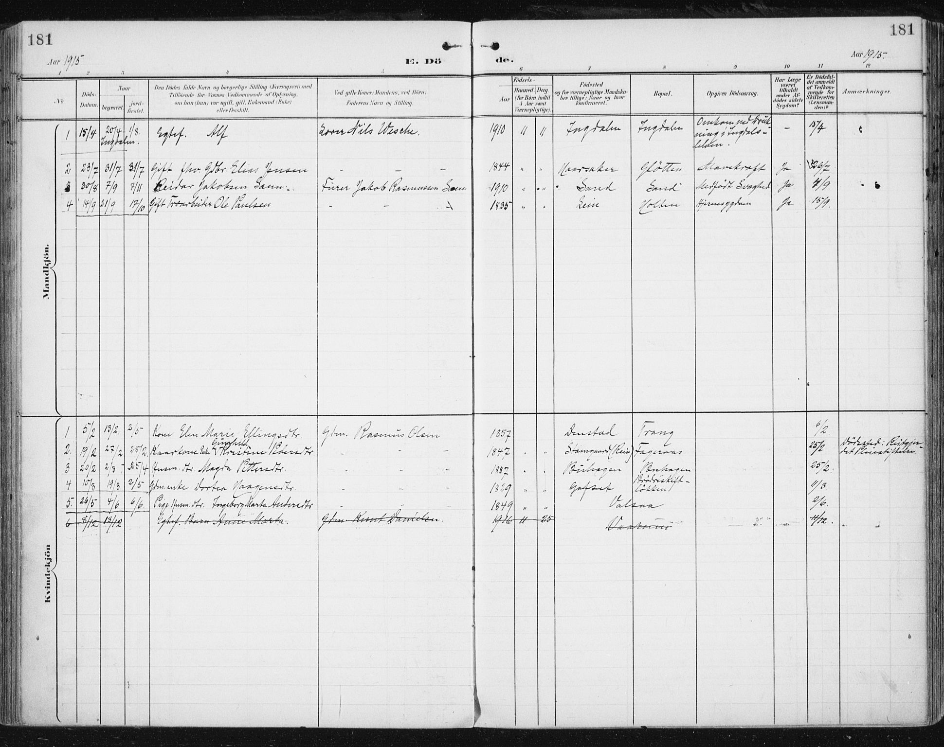 Ministerialprotokoller, klokkerbøker og fødselsregistre - Sør-Trøndelag, AV/SAT-A-1456/646/L0616: Parish register (official) no. 646A14, 1900-1918, p. 181