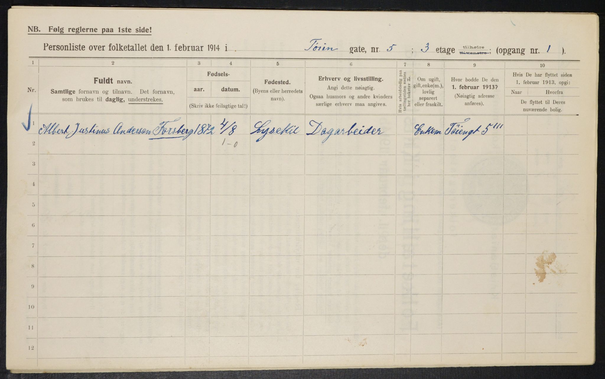 OBA, Municipal Census 1914 for Kristiania, 1914, p. 118309