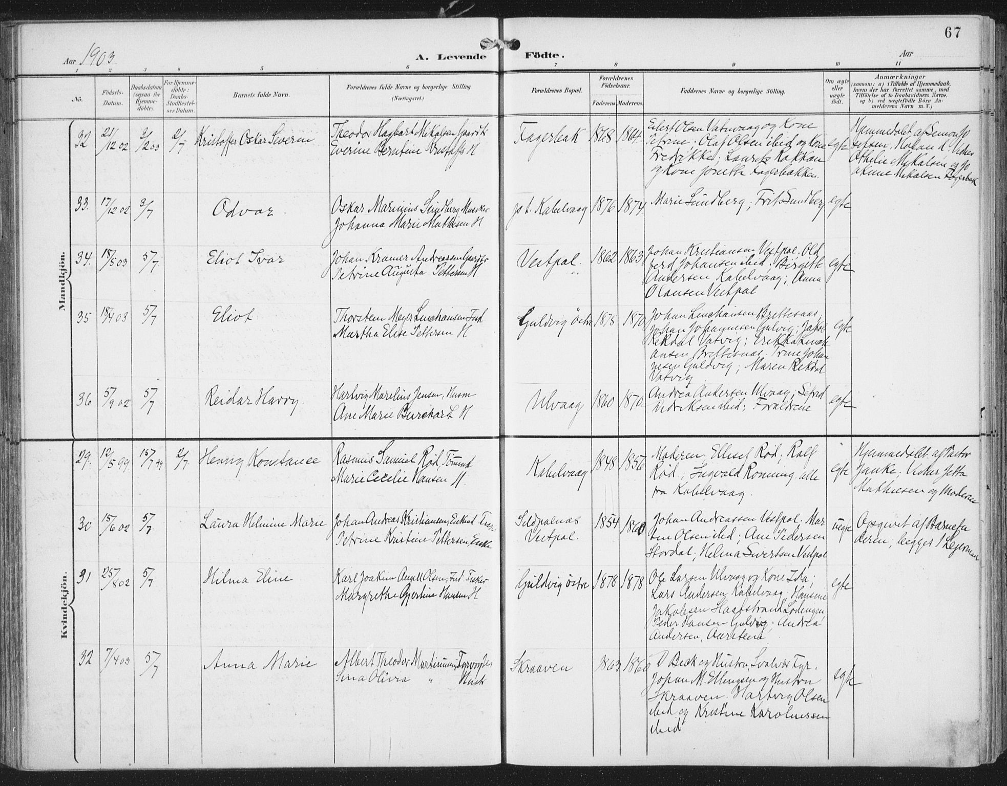 Ministerialprotokoller, klokkerbøker og fødselsregistre - Nordland, AV/SAT-A-1459/874/L1062: Parish register (official) no. 874A06, 1899-1907, p. 67