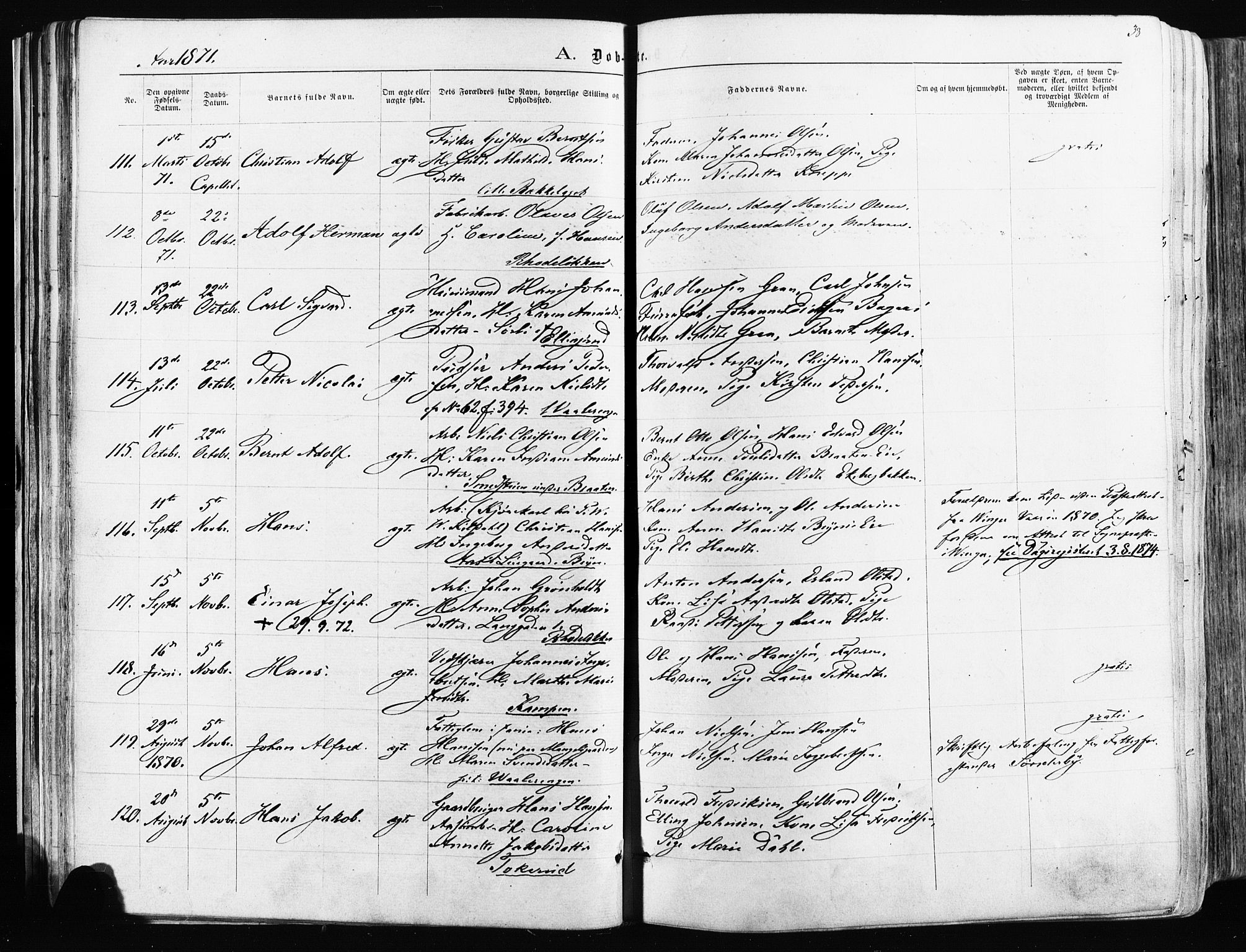 Østre Aker prestekontor Kirkebøker, AV/SAO-A-10840/F/Fa/L0003: Parish register (official) no. I 3, 1869-1875, p. 38