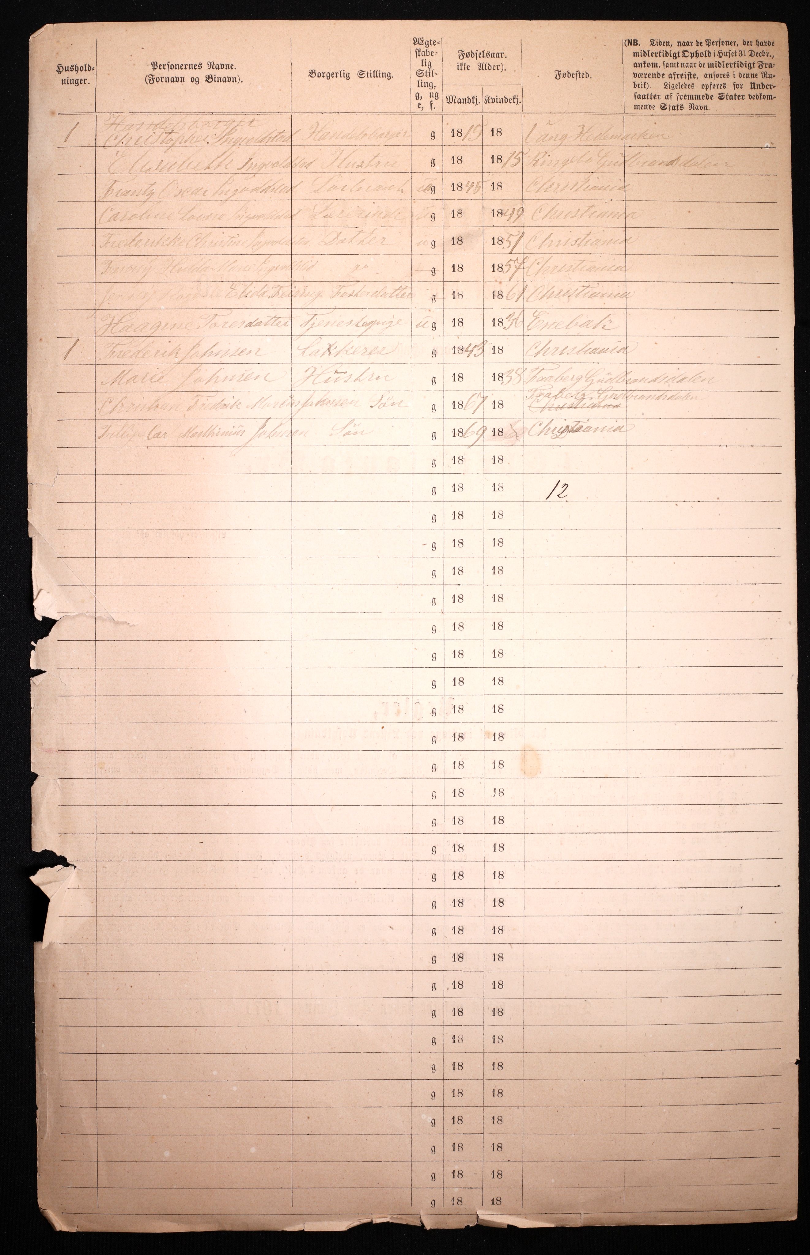 RA, 1870 census for 0301 Kristiania, 1870, p. 1251