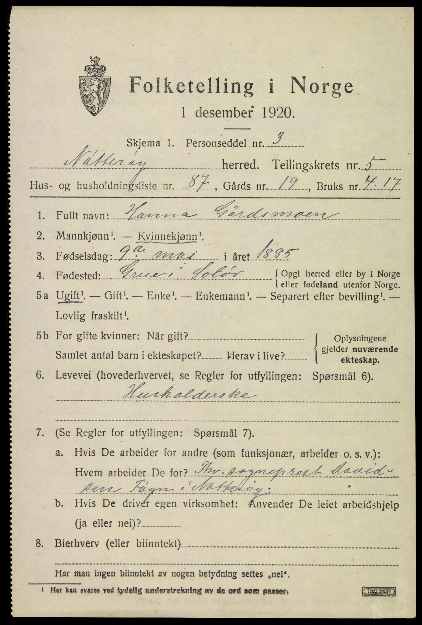 SAKO, 1920 census for Nøtterøy, 1920, p. 8399