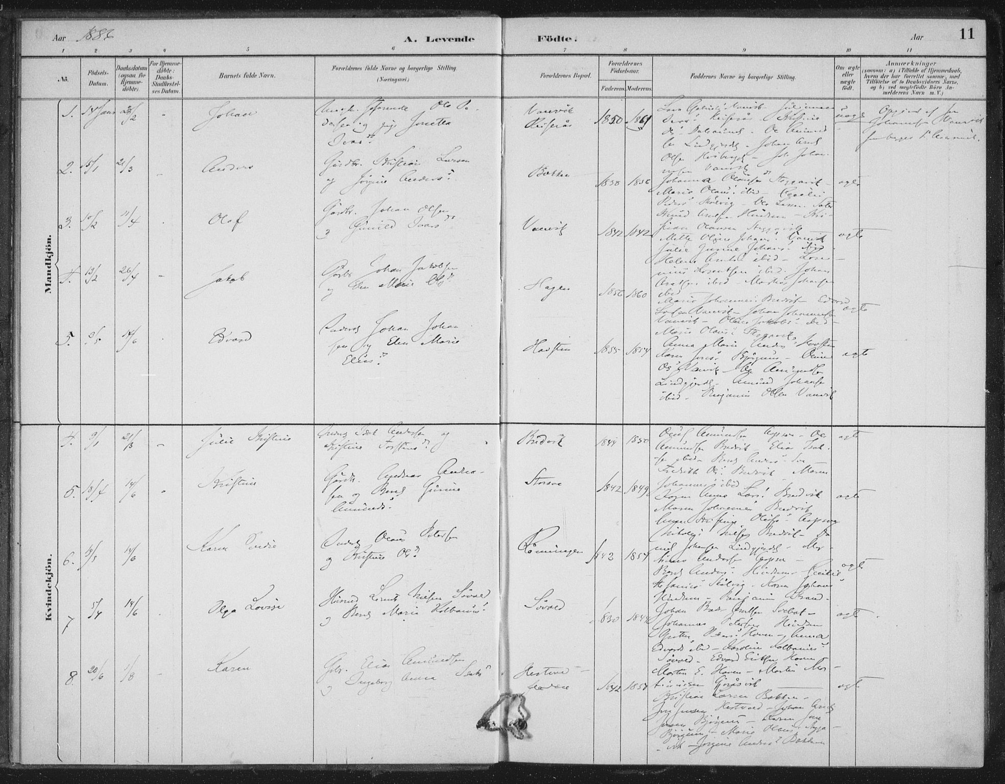Ministerialprotokoller, klokkerbøker og fødselsregistre - Nord-Trøndelag, SAT/A-1458/702/L0023: Parish register (official) no. 702A01, 1883-1897, p. 11