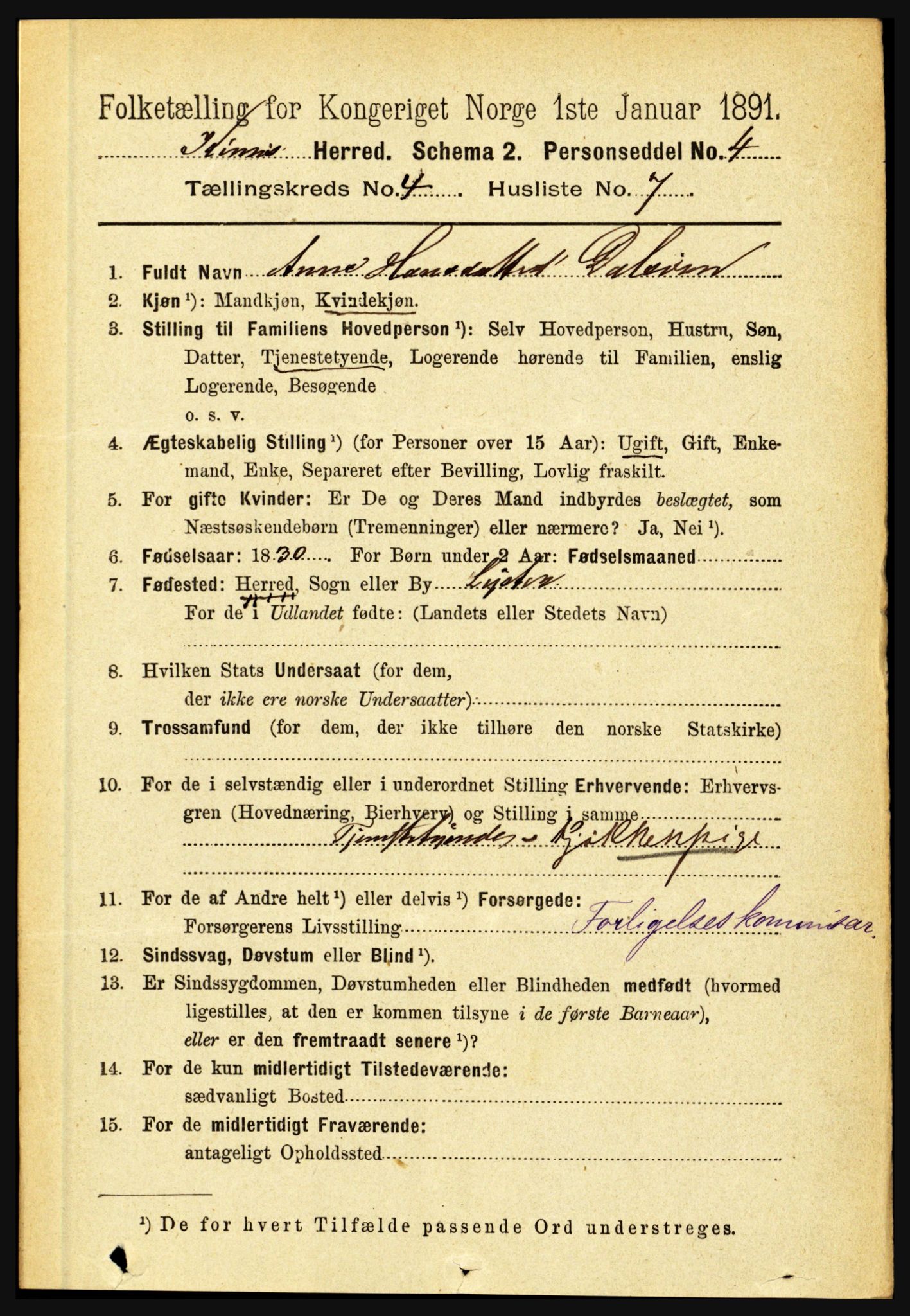 RA, 1891 census for 1437 Kinn, 1891, p. 1369