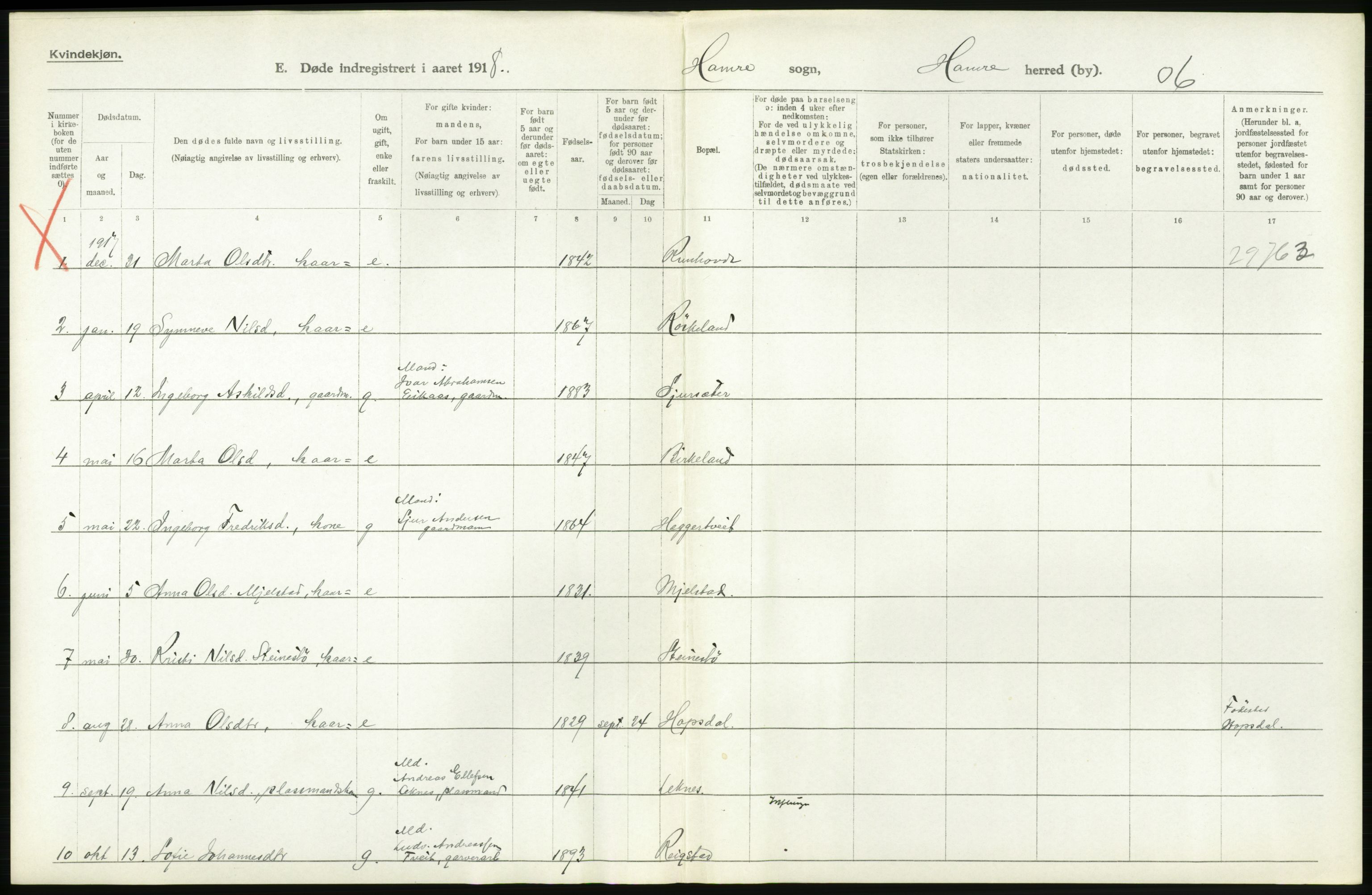 Statistisk sentralbyrå, Sosiodemografiske emner, Befolkning, RA/S-2228/D/Df/Dfb/Dfbh/L0036: Hordaland fylke: Døde., 1918, p. 558