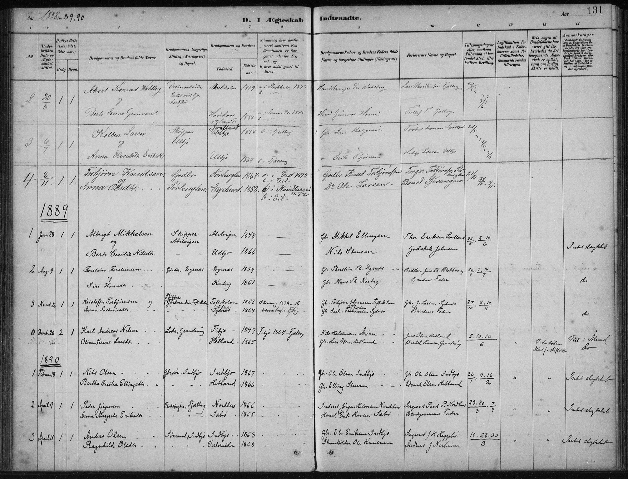 Fjelberg sokneprestembete, SAB/A-75201/H/Haa: Parish register (official) no. B  1, 1879-1919, p. 131
