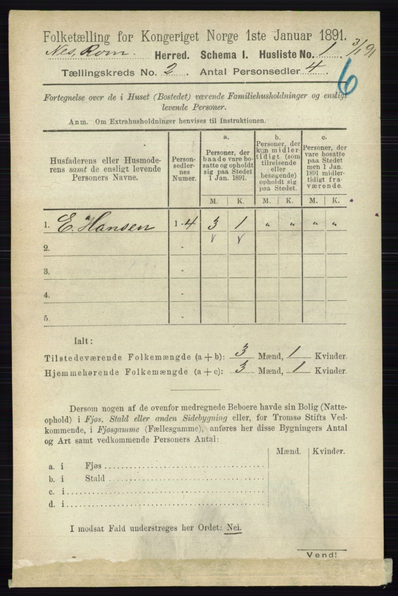 RA, 1891 census for 0236 Nes, 1891, p. 828