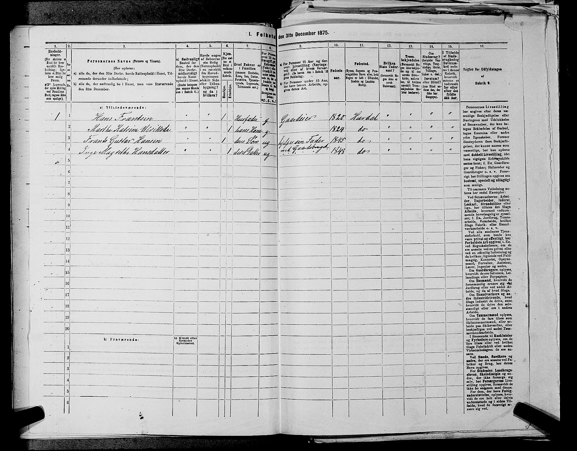 RA, 1875 census for 0239P Hurdal, 1875, p. 725