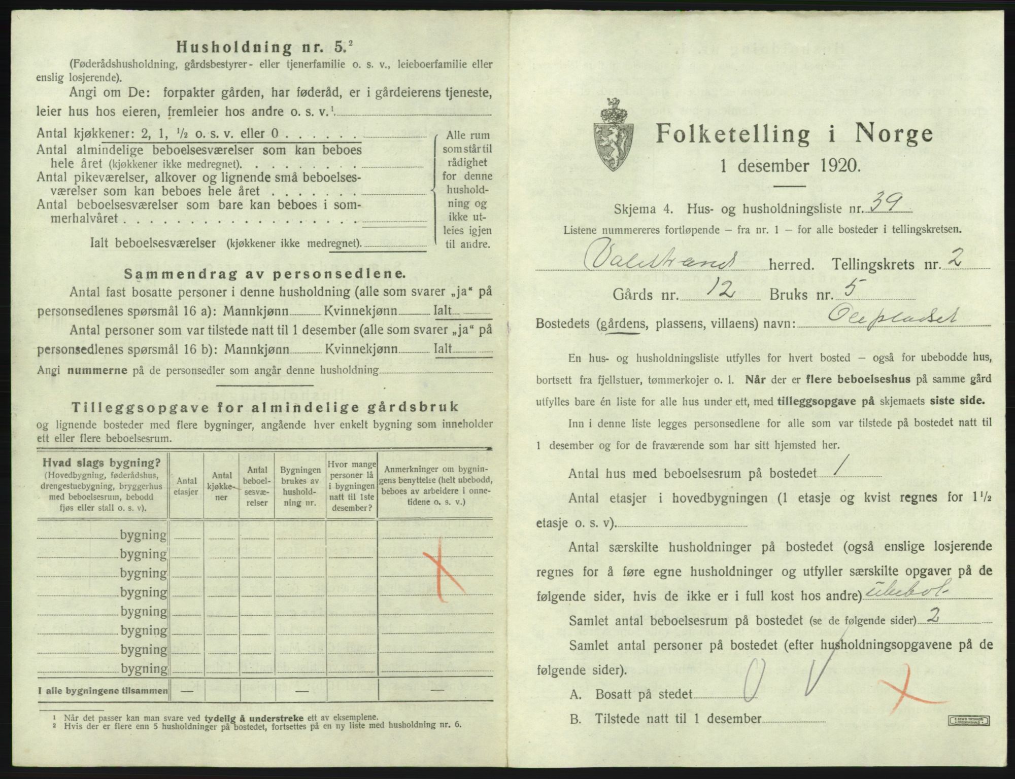 SAB, 1920 census for Valestrand, 1920, p. 163