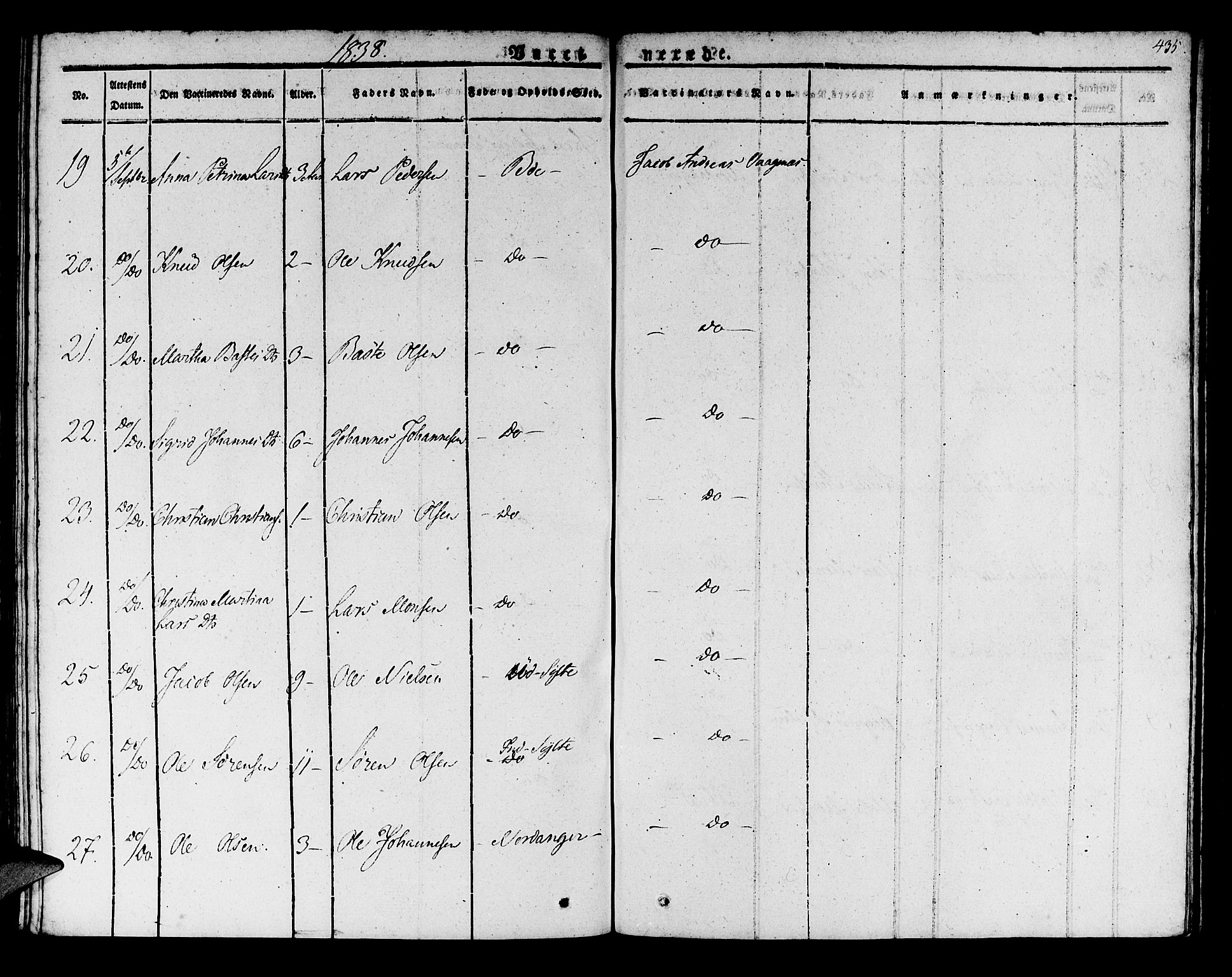 Manger sokneprestembete, AV/SAB-A-76801/H/Haa: Parish register (official) no. A 4, 1824-1838, p. 435