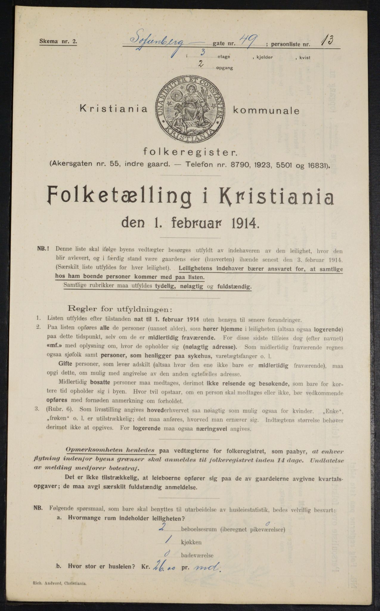 OBA, Municipal Census 1914 for Kristiania, 1914, p. 98545