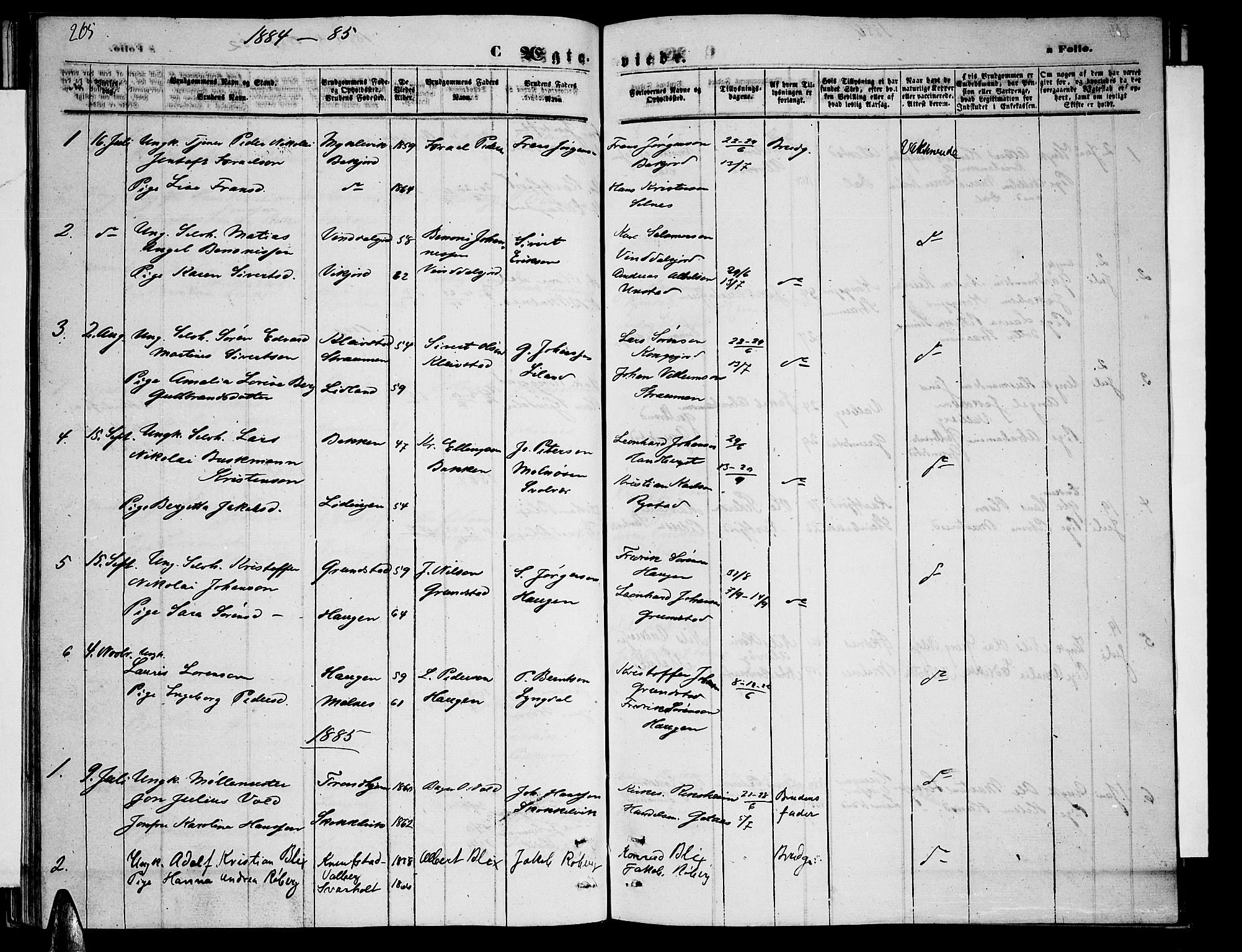 Ministerialprotokoller, klokkerbøker og fødselsregistre - Nordland, AV/SAT-A-1459/884/L1196: Parish register (copy) no. 884C02, 1860-1887, p. 205