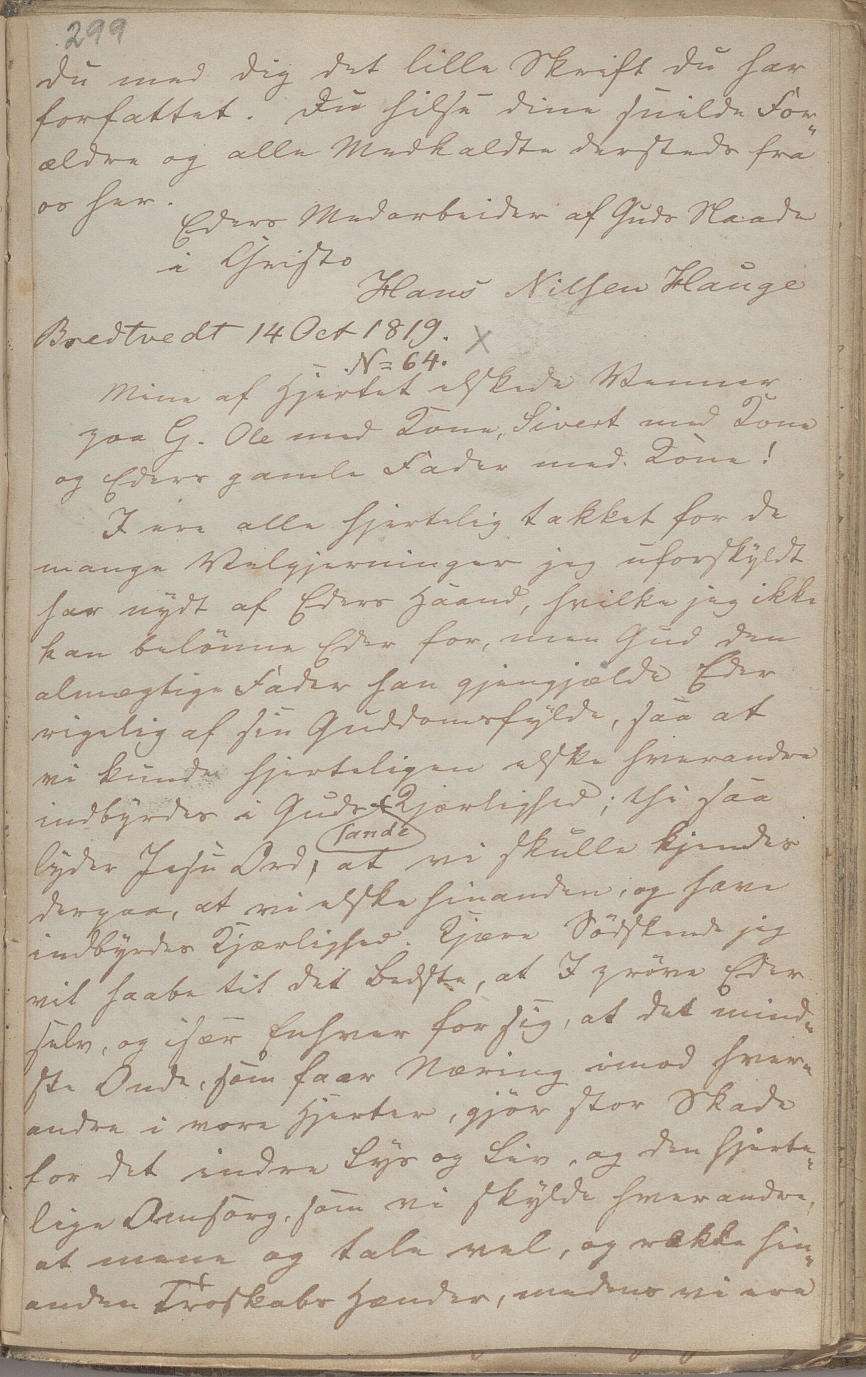 Heggtveitsamlingen, TMF/A-1007/H/L0045/0001: Brev, kopibøker, biografiske opptegnelser etc. / "Daniel Arnesen" - Kopibok tilhørt(?) Daniel Arnesen., 1787-1864, p. 299