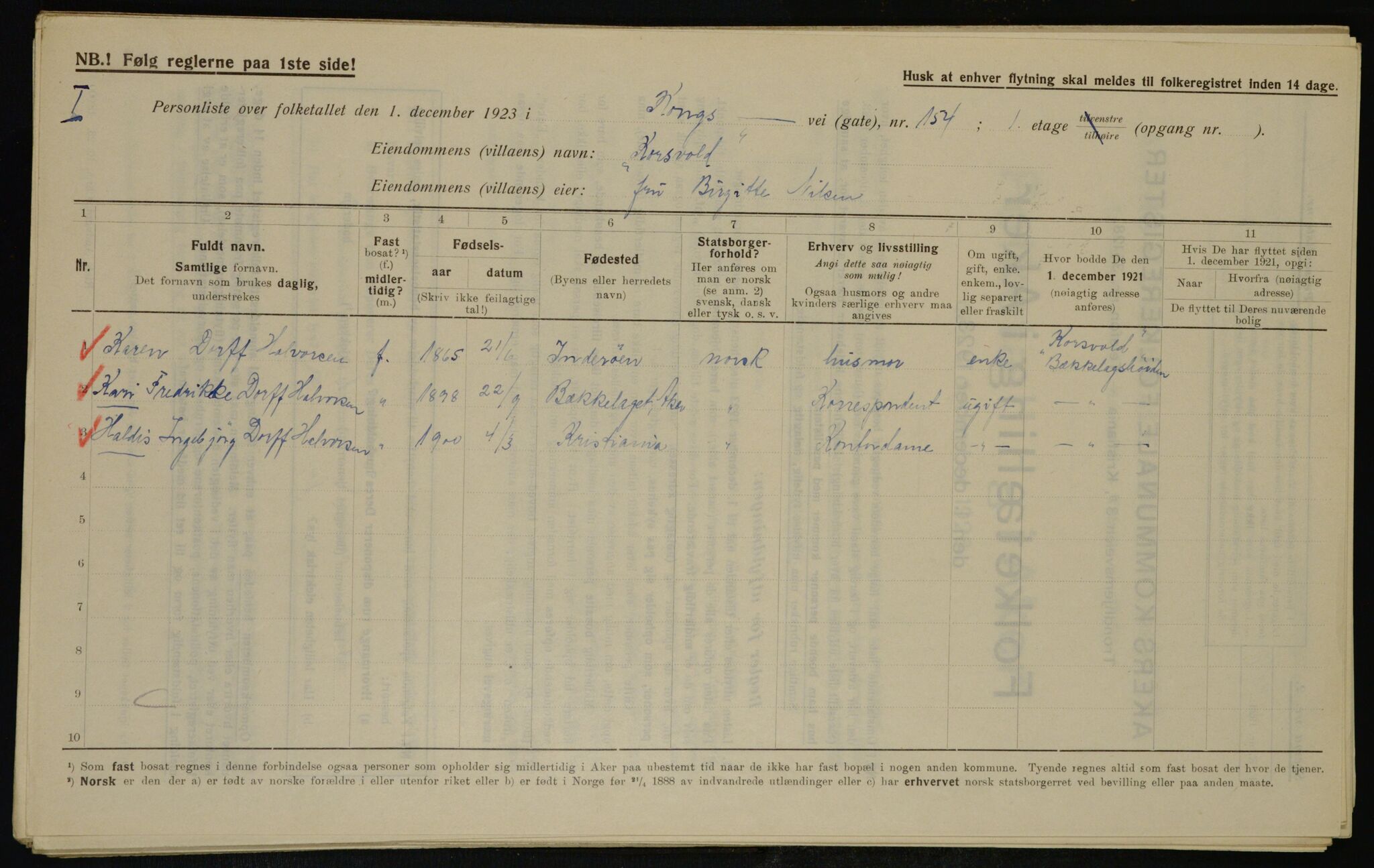 , Municipal Census 1923 for Aker, 1923, p. 40205