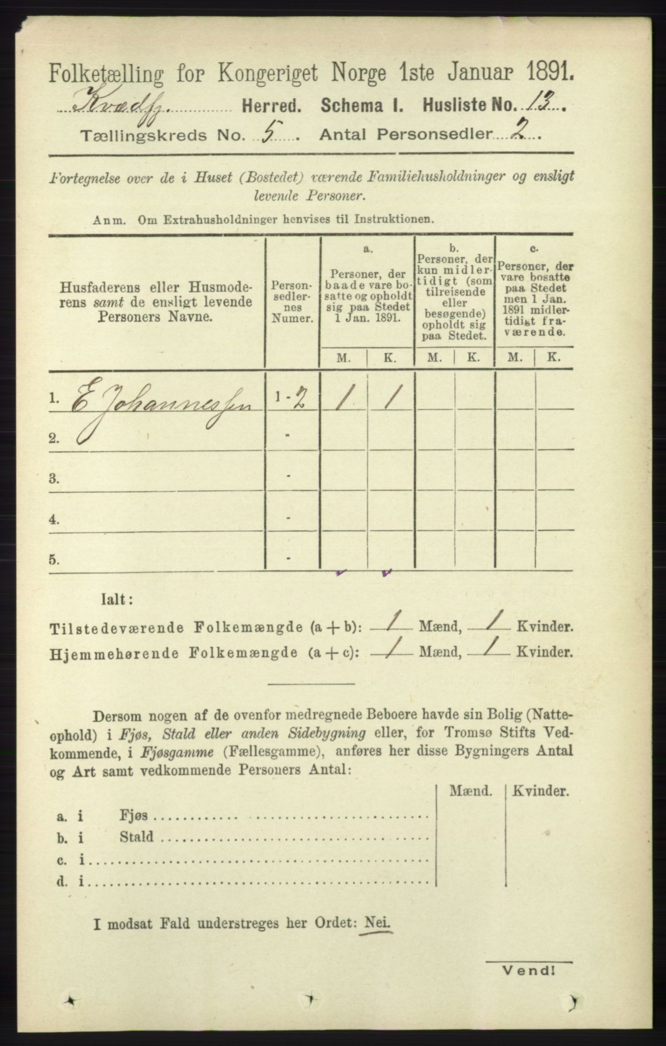 RA, 1891 census for 1911 Kvæfjord, 1891, p. 2777