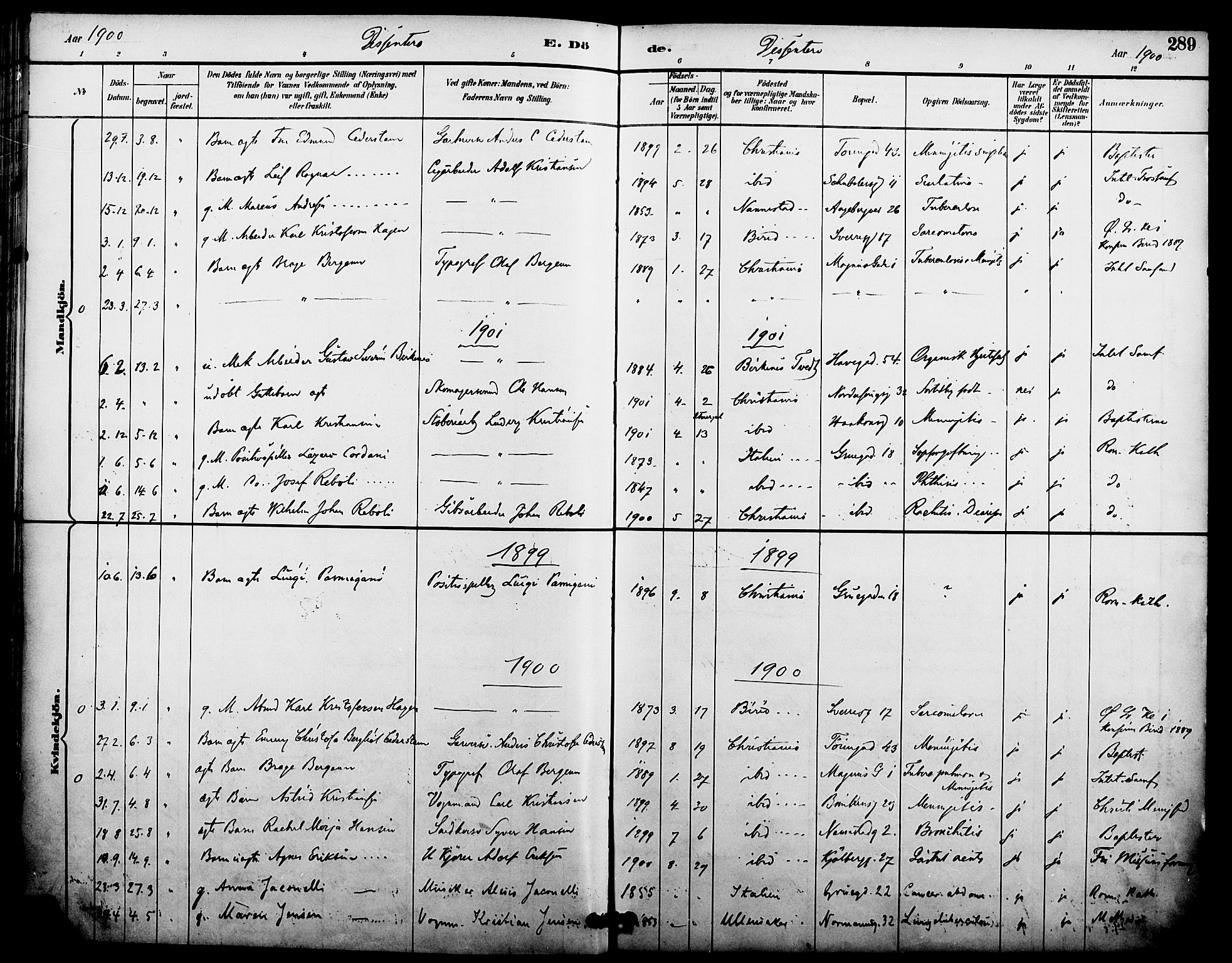 Kampen prestekontor Kirkebøker, SAO/A-10853/F/Fa/L0008: Parish register (official) no. I 8, 1892-1902, p. 289