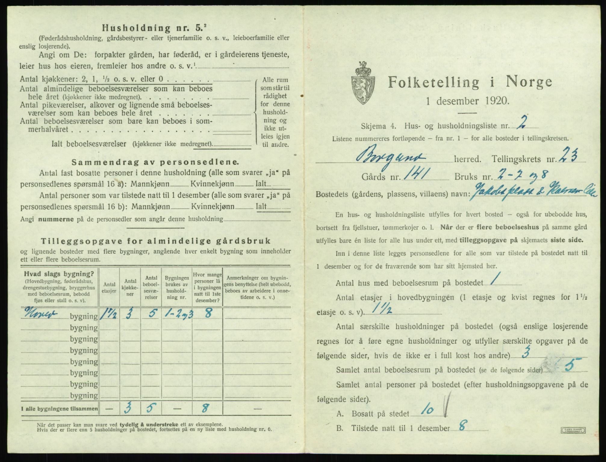 SAT, 1920 census for Borgund, 1920, p. 1962