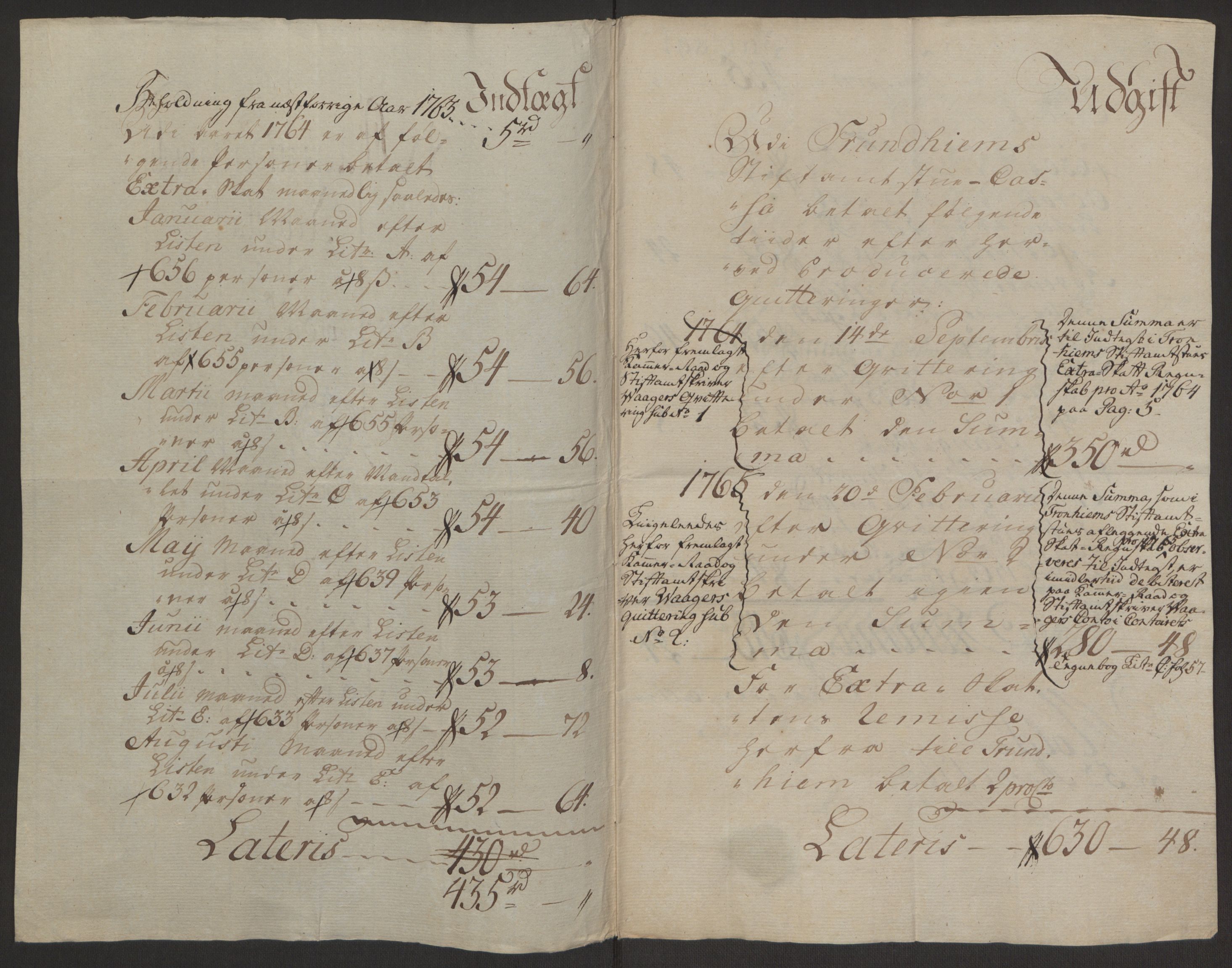 Rentekammeret inntil 1814, Reviderte regnskaper, Byregnskaper, RA/EA-4066/R/Rq/L0487/0004: [Q1] Kontribusjonsregnskap / Ekstraskatt, 1762-1772, p. 66