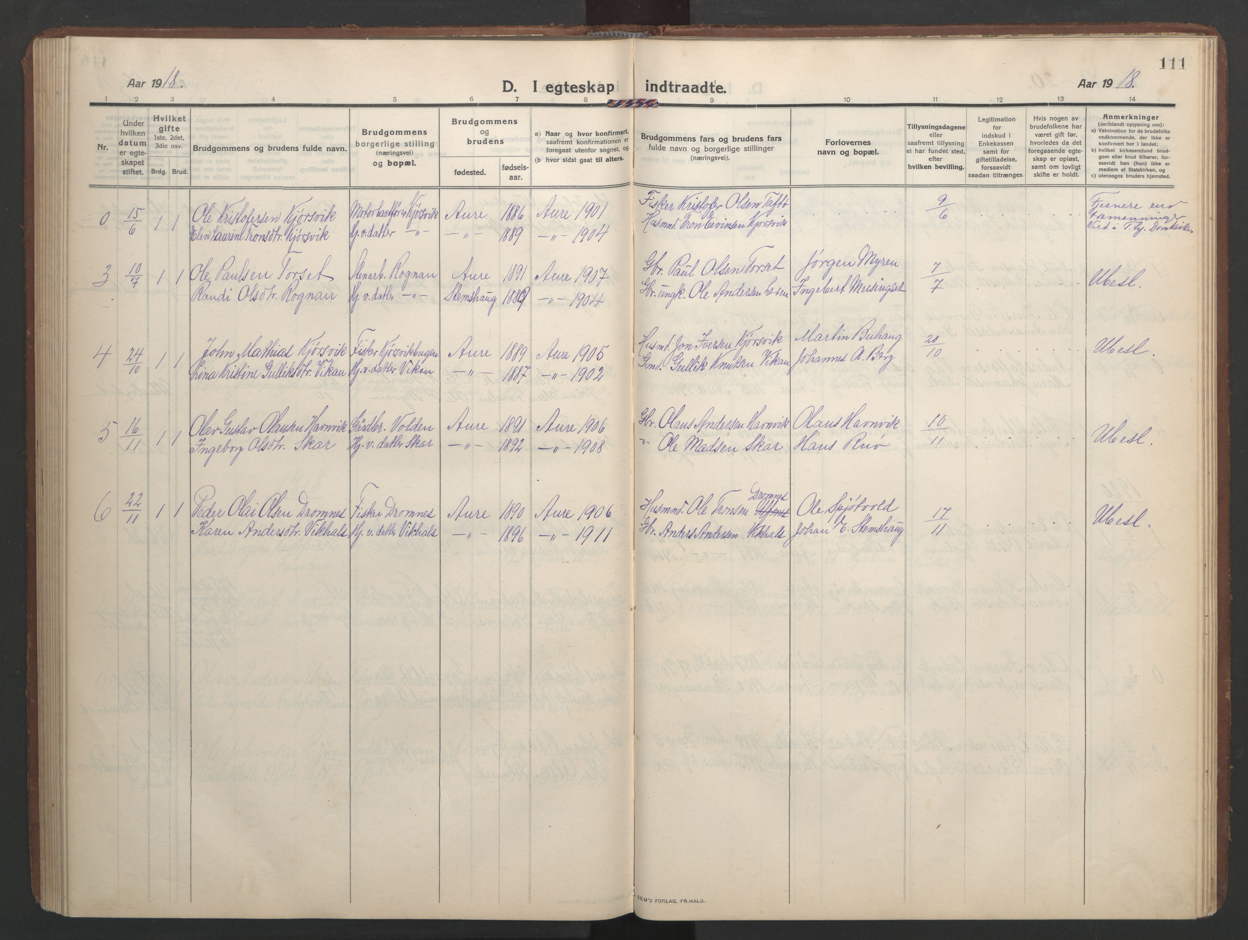 Ministerialprotokoller, klokkerbøker og fødselsregistre - Møre og Romsdal, AV/SAT-A-1454/579/L0919: Parish register (copy) no. 579C01, 1909-1957, p. 111