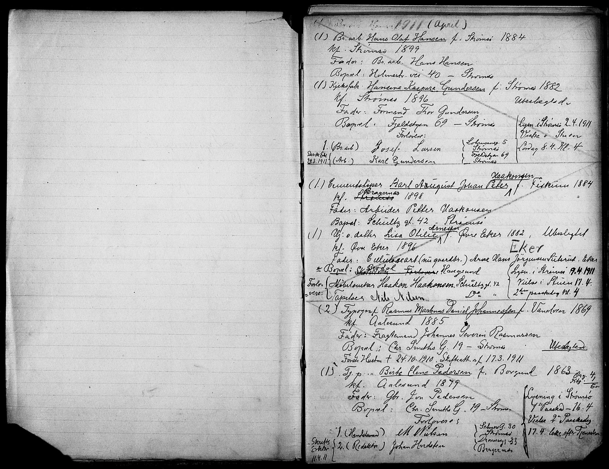 Strømsø kirkebøker, AV/SAKO-A-246/H/Ha/L0014: Banns register no. 14, 1911-1920