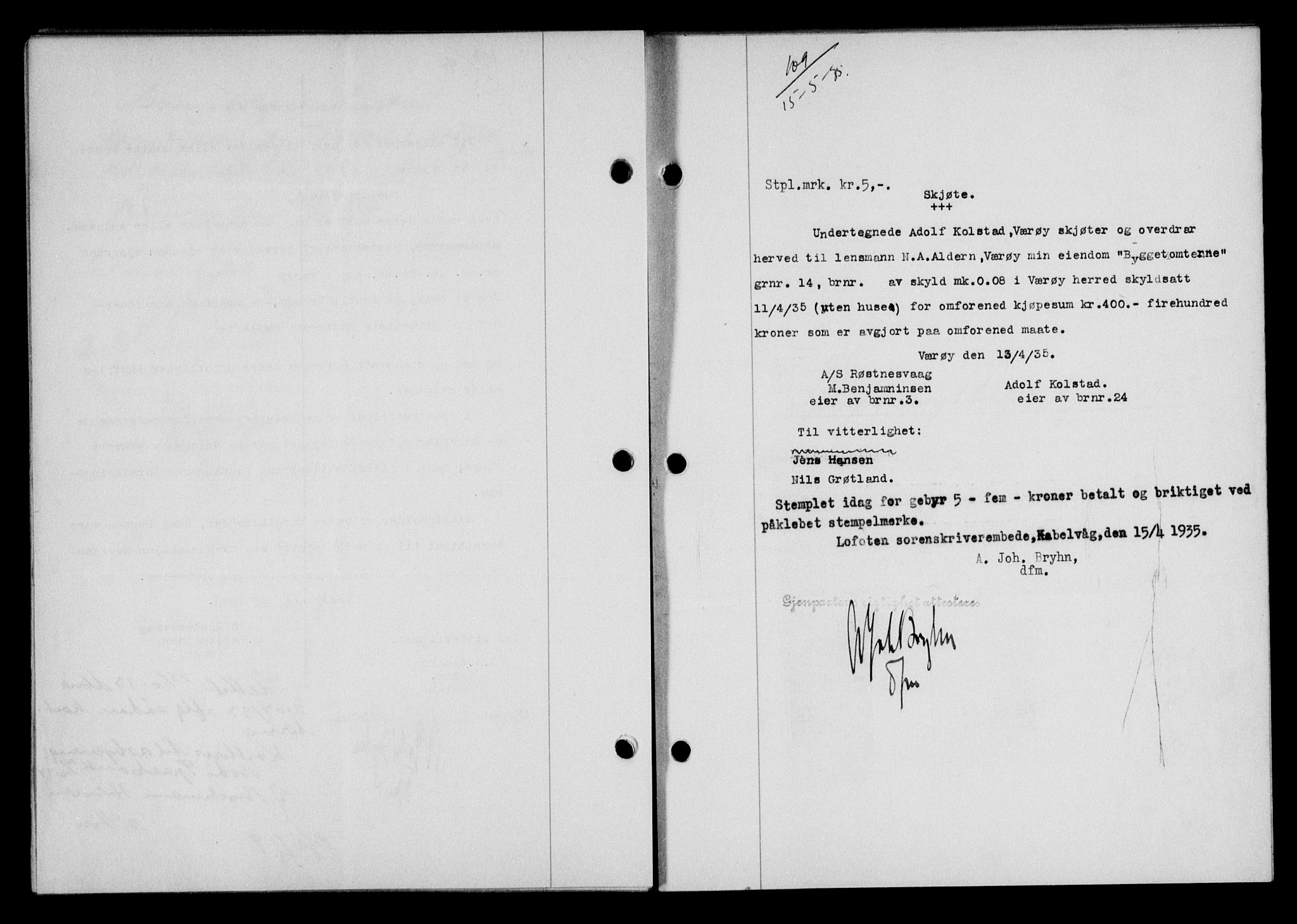 Lofoten sorenskriveri, SAT/A-0017/1/2/2C/L0031b: Mortgage book no. 31b, 1935-1935, Deed date: 15.05.1935