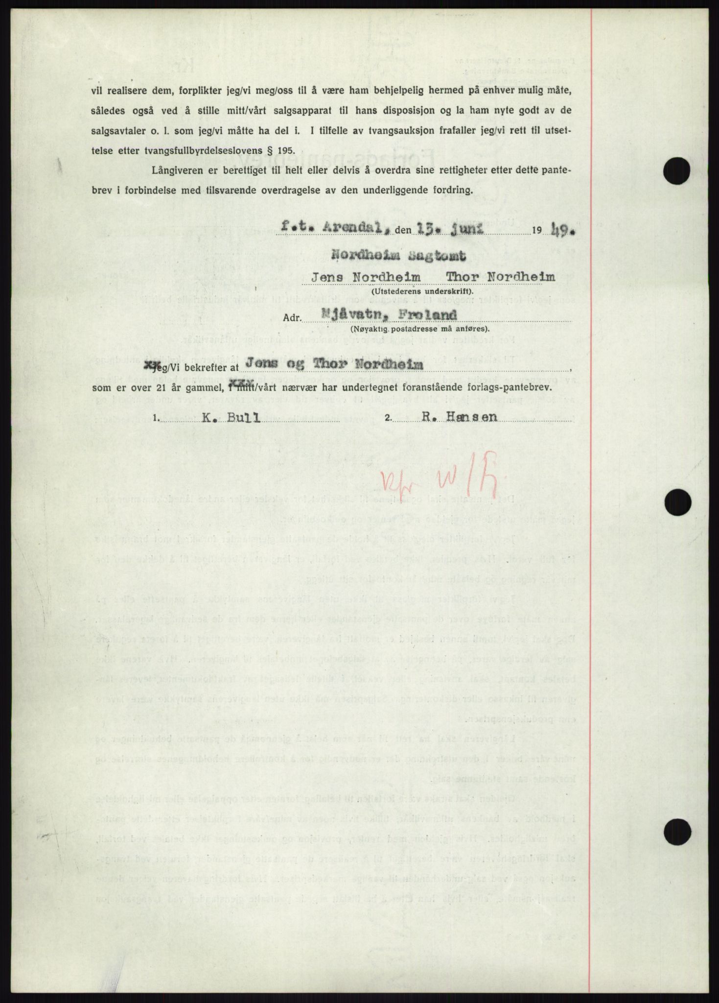 Nedenes sorenskriveri, SAK/1221-0006/G/Gb/Gbb/L0006: Mortgage book no. B6, 1948-1949, Diary no: : 906/1949