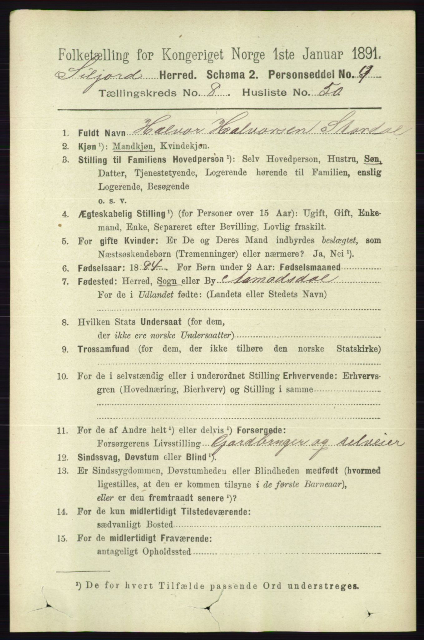 RA, 1891 census for 0828 Seljord, 1891, p. 3120