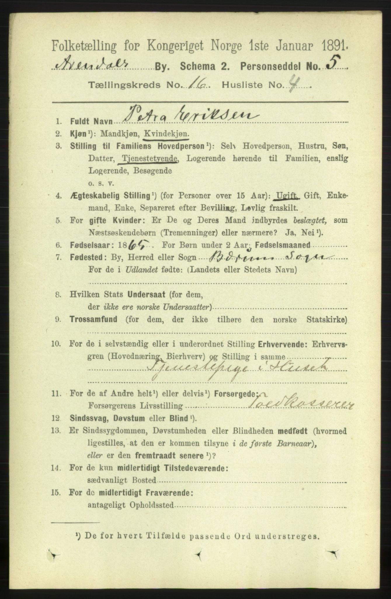 RA, 1891 census for 0903 Arendal, 1891, p. 5391