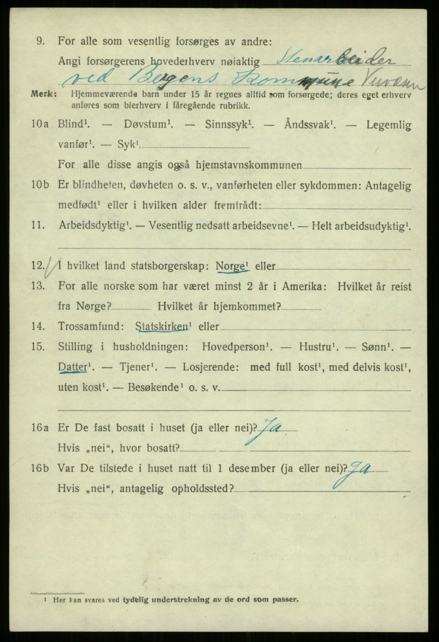 SAB, 1920 census for Bergen, 1920, p. 194933