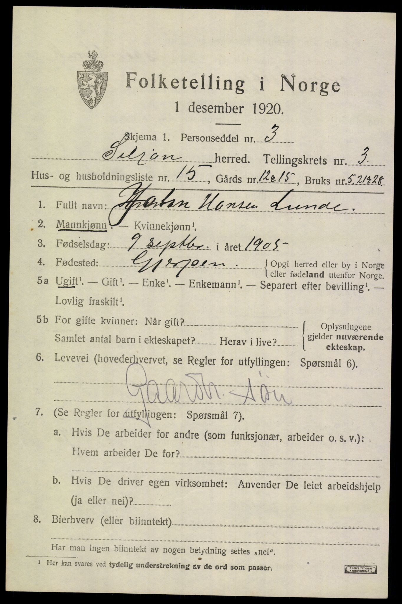 SAKO, 1920 census for Siljan, 1920, p. 1635