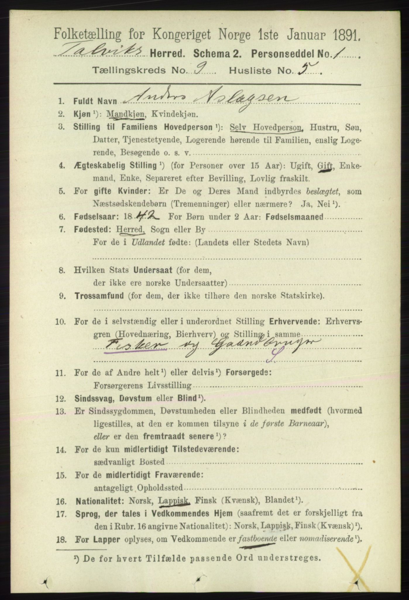 RA, 1891 census for 2013 Talvik, 1891, p. 2194