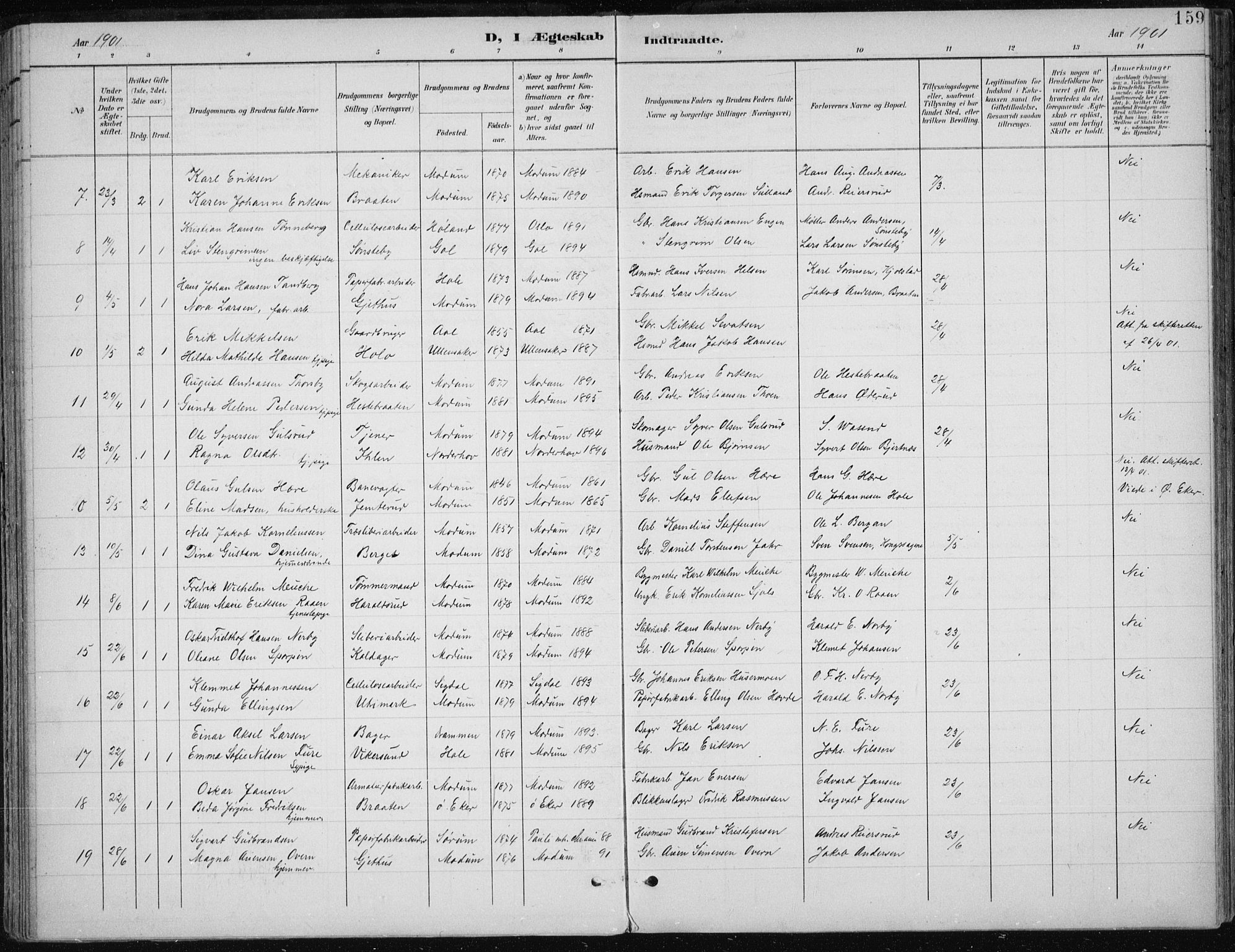 Modum kirkebøker, AV/SAKO-A-234/F/Fa/L0013: Parish register (official) no. 13, 1899-1907, p. 159