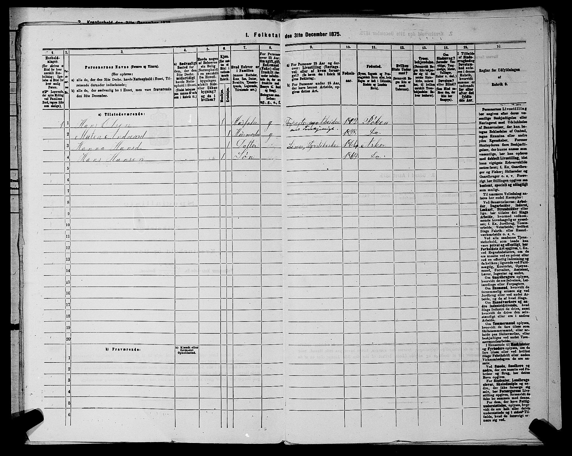 RA, 1875 census for 0220P Asker, 1875, p. 1031