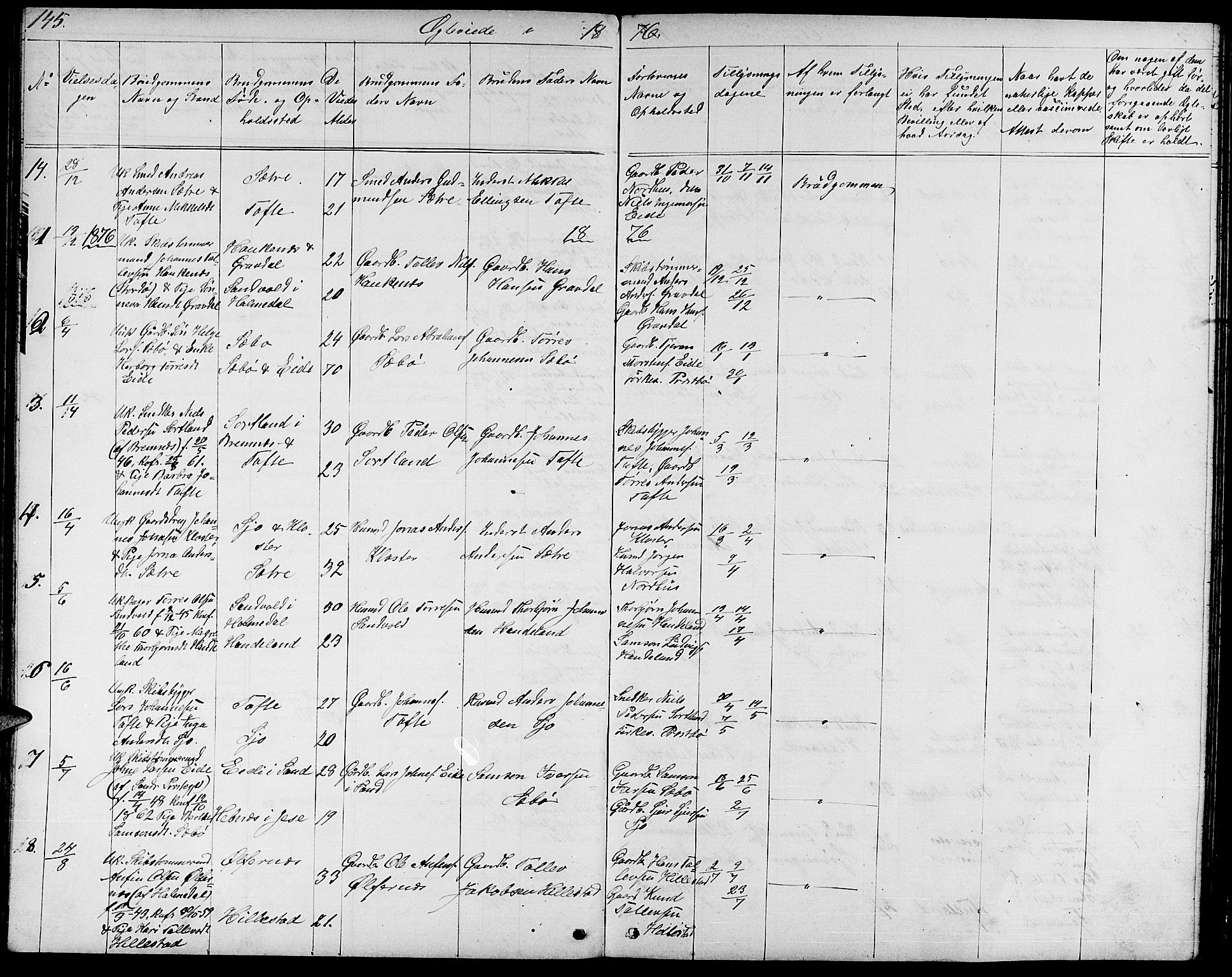 Fjelberg sokneprestembete, AV/SAB-A-75201/H/Hab: Parish register (copy) no. B 3, 1868-1888, p. 145