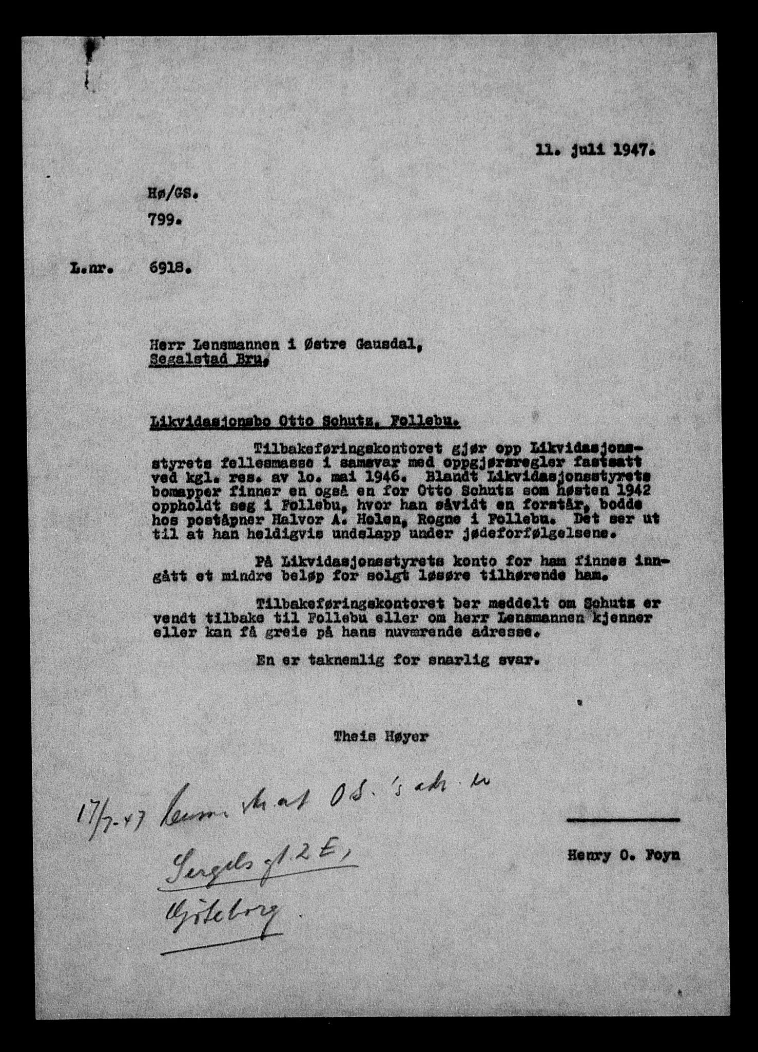 Justisdepartementet, Tilbakeføringskontoret for inndratte formuer, RA/S-1564/H/Hc/Hcd/L1007: --, 1945-1947, p. 10