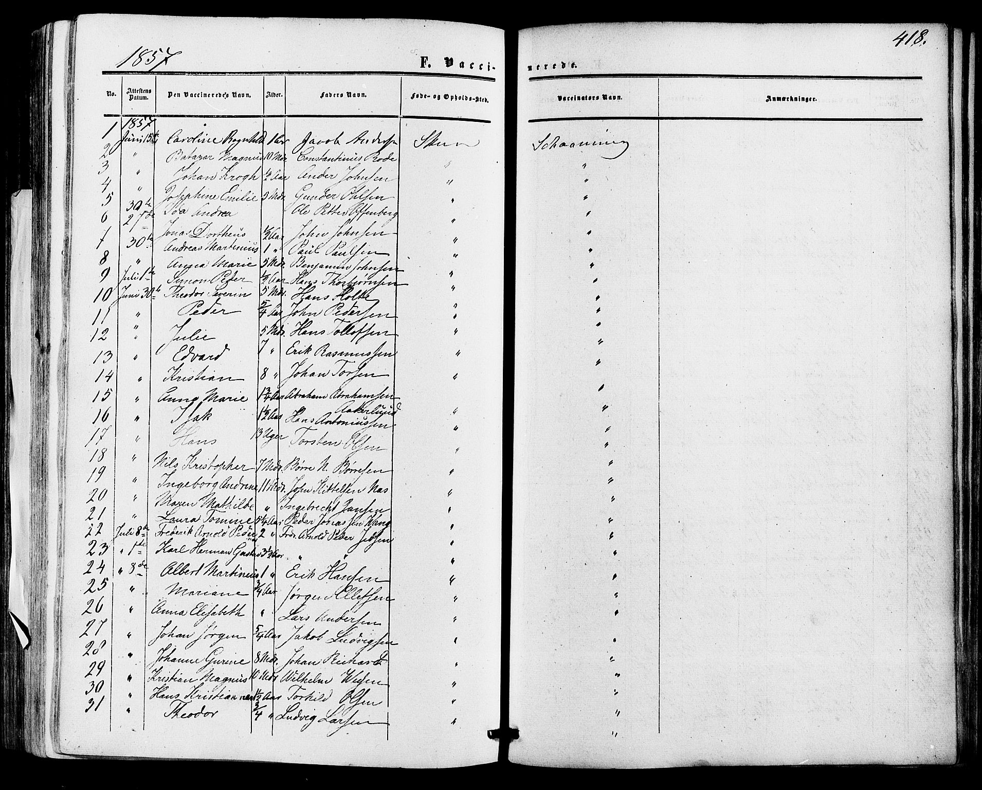 Skien kirkebøker, SAKO/A-302/F/Fa/L0007: Parish register (official) no. 7, 1856-1865, p. 418