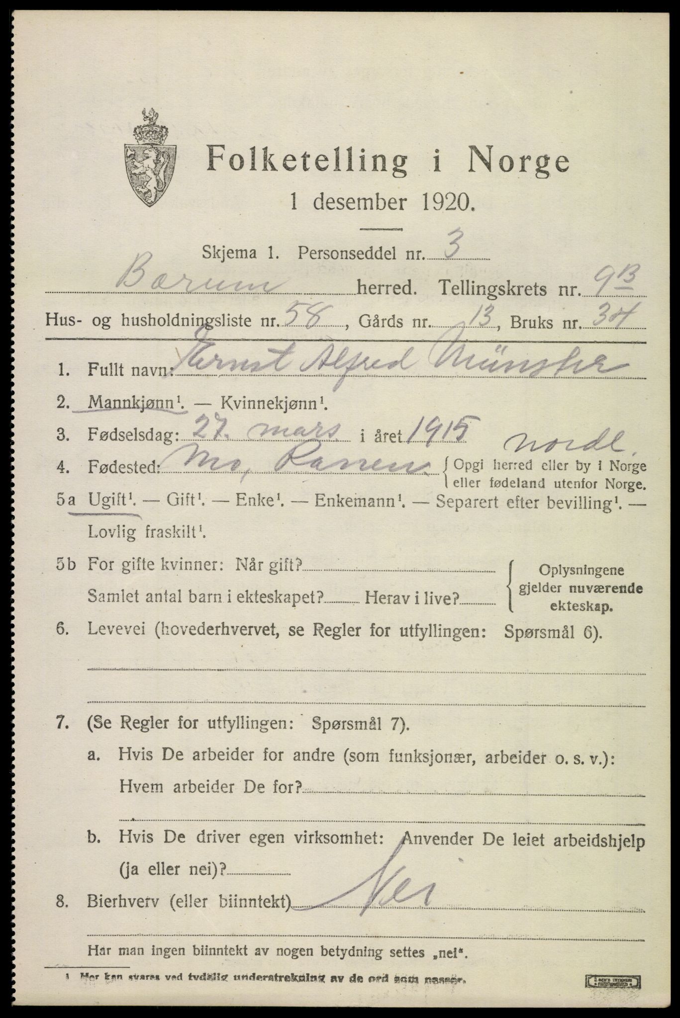 SAO, 1920 census for Bærum, 1920, p. 21402
