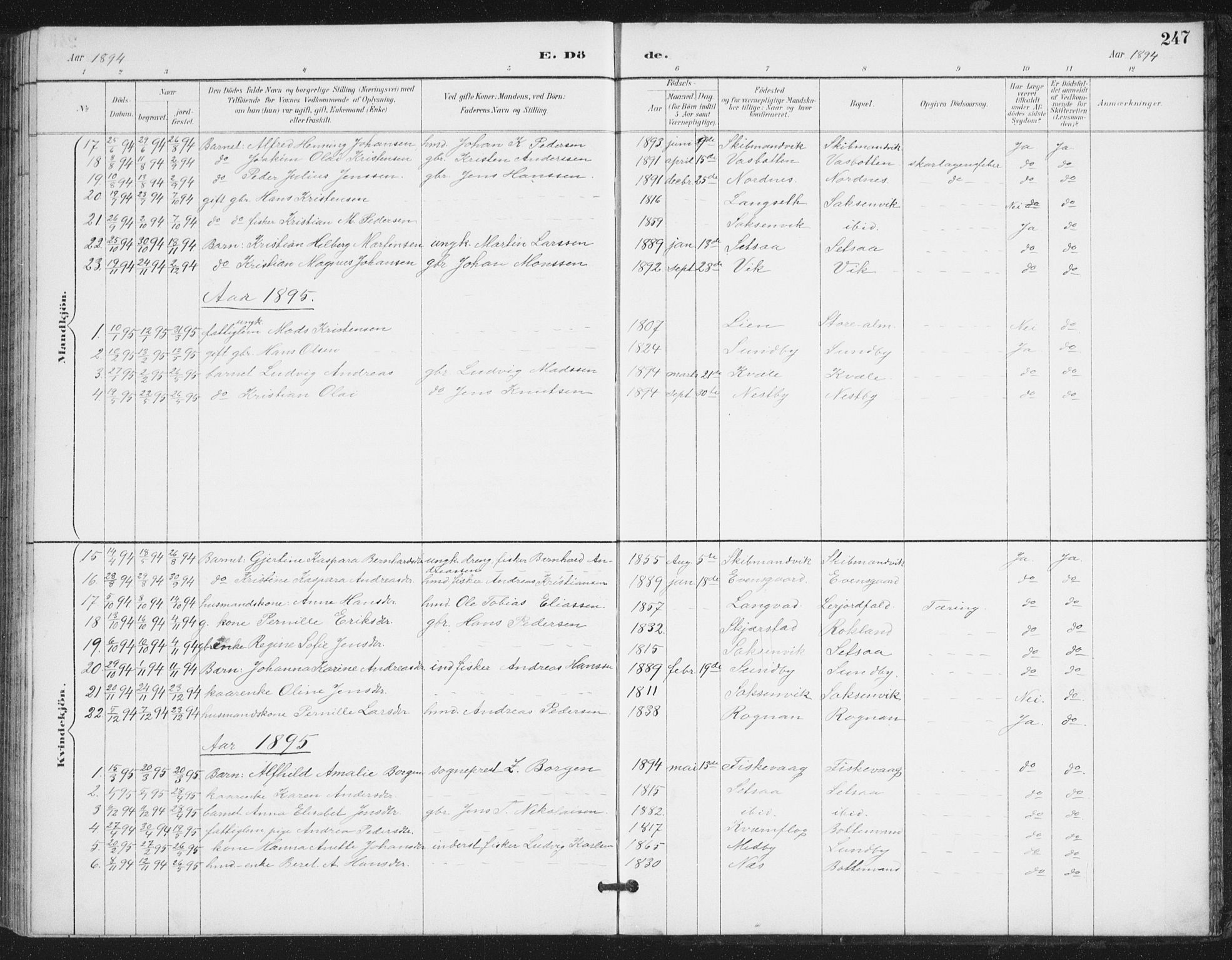 Ministerialprotokoller, klokkerbøker og fødselsregistre - Nordland, SAT/A-1459/847/L0682: Parish register (copy) no. 847C10, 1889-1907, p. 247