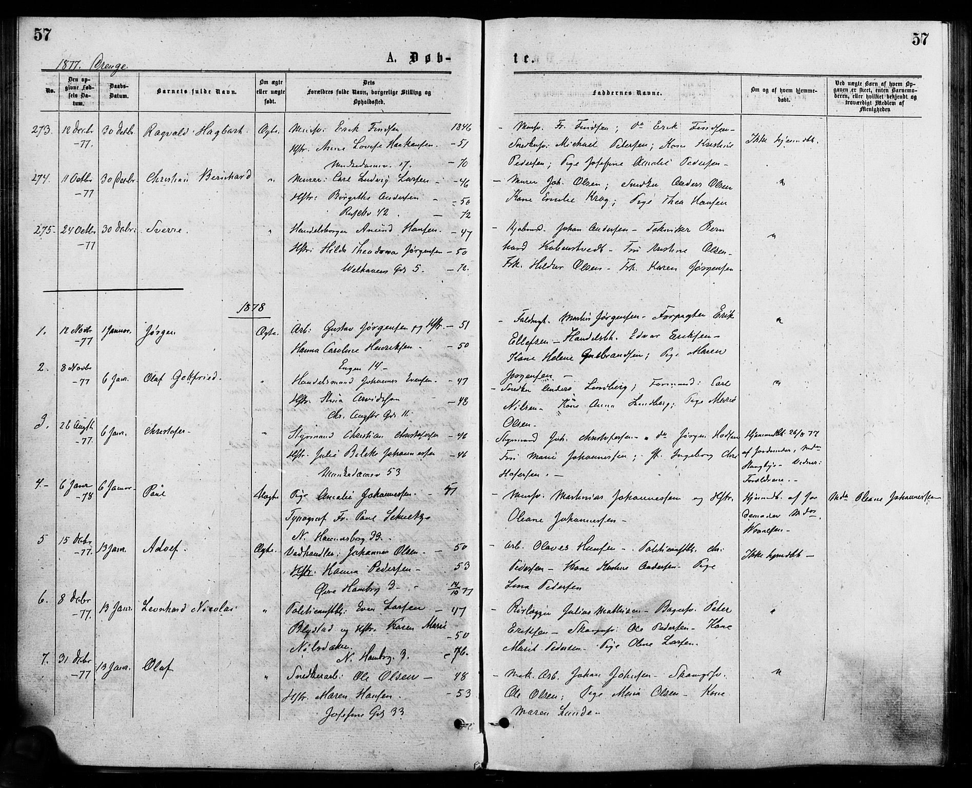 Trefoldighet prestekontor Kirkebøker, SAO/A-10882/F/Fa/L0004: Parish register (official) no. I 4, 1876-1880, p. 57